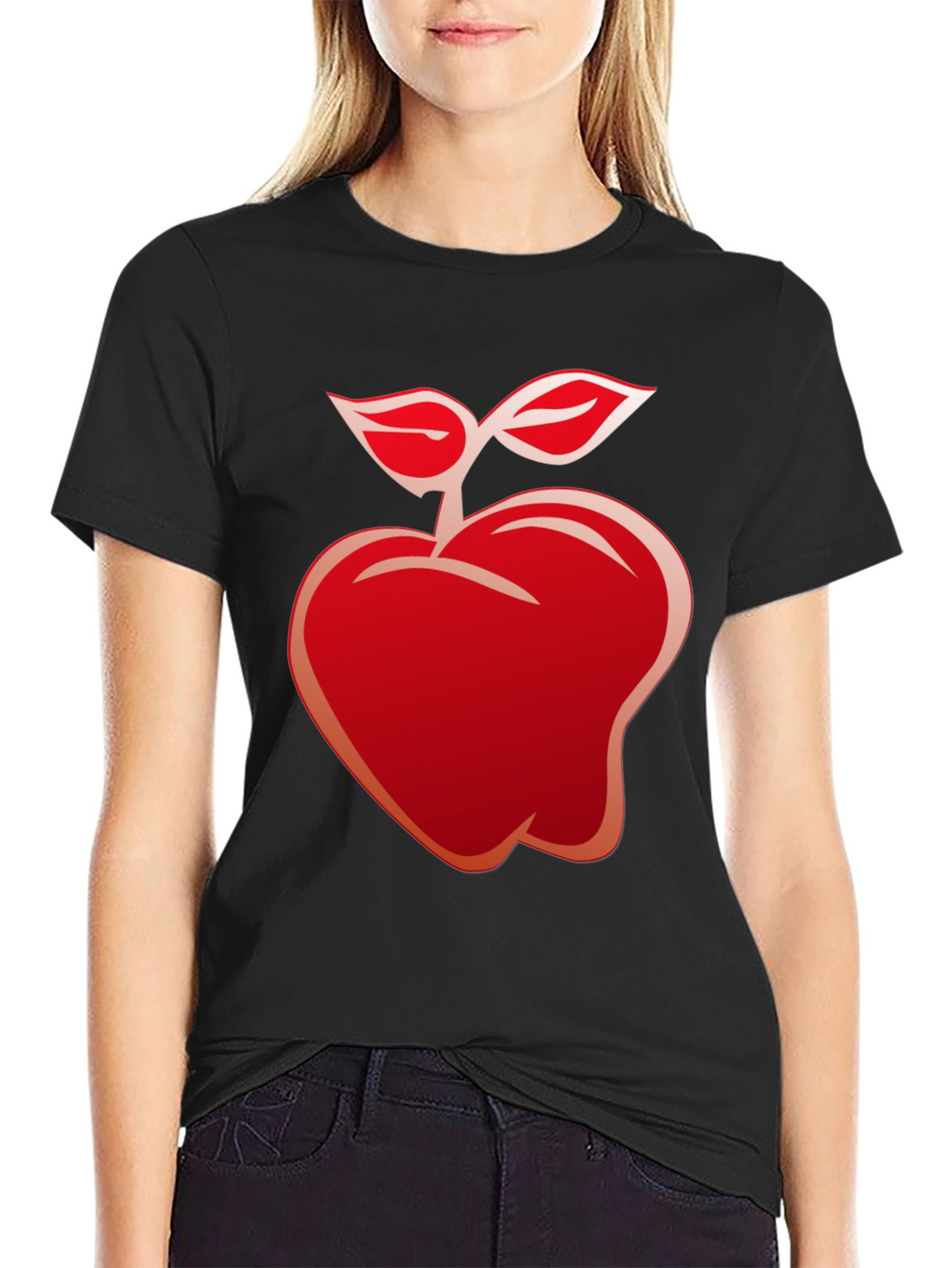 Red Apple Graphic Black T-Shirt