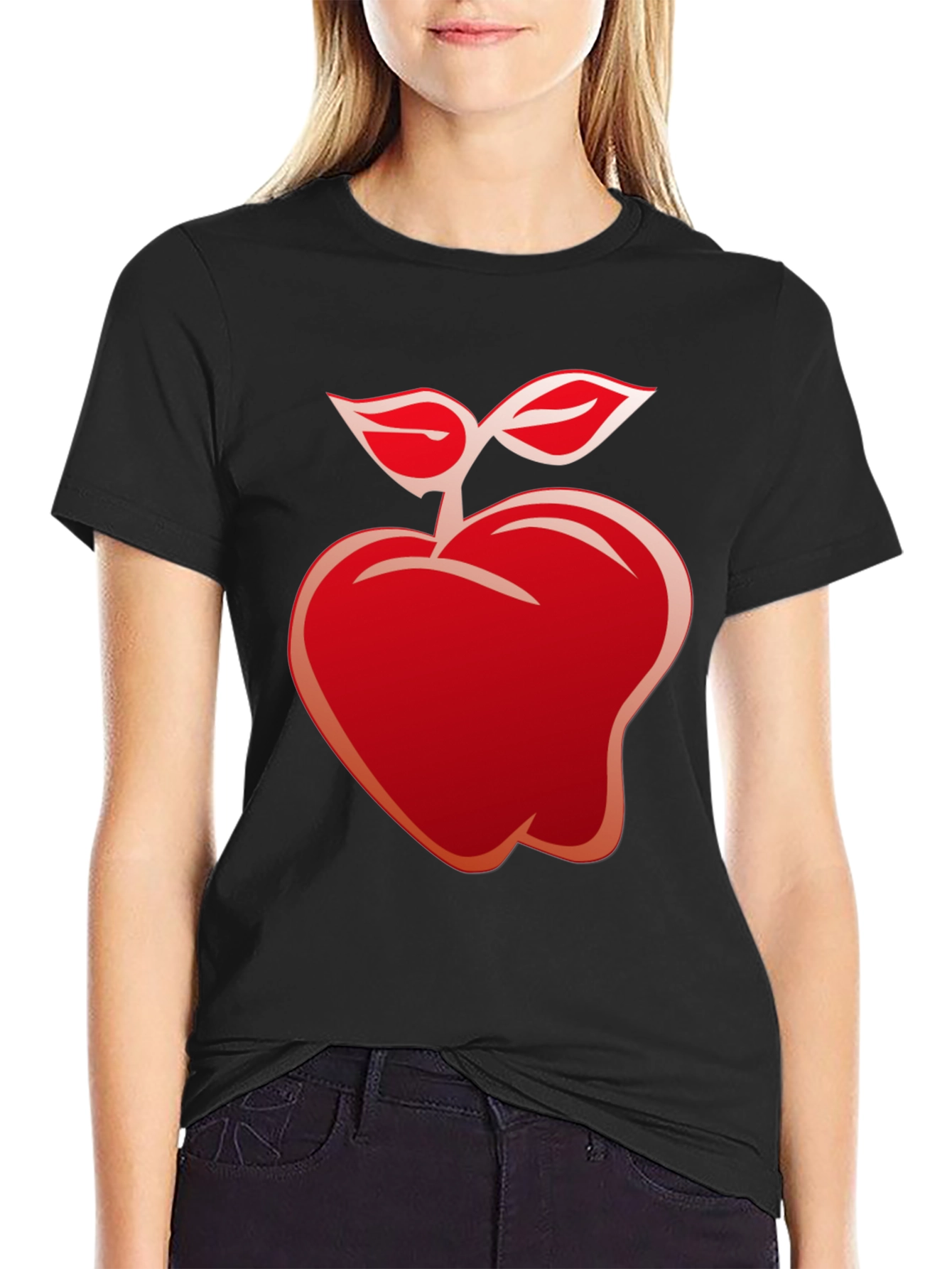 Red Apple Graphic Black T-Shirt