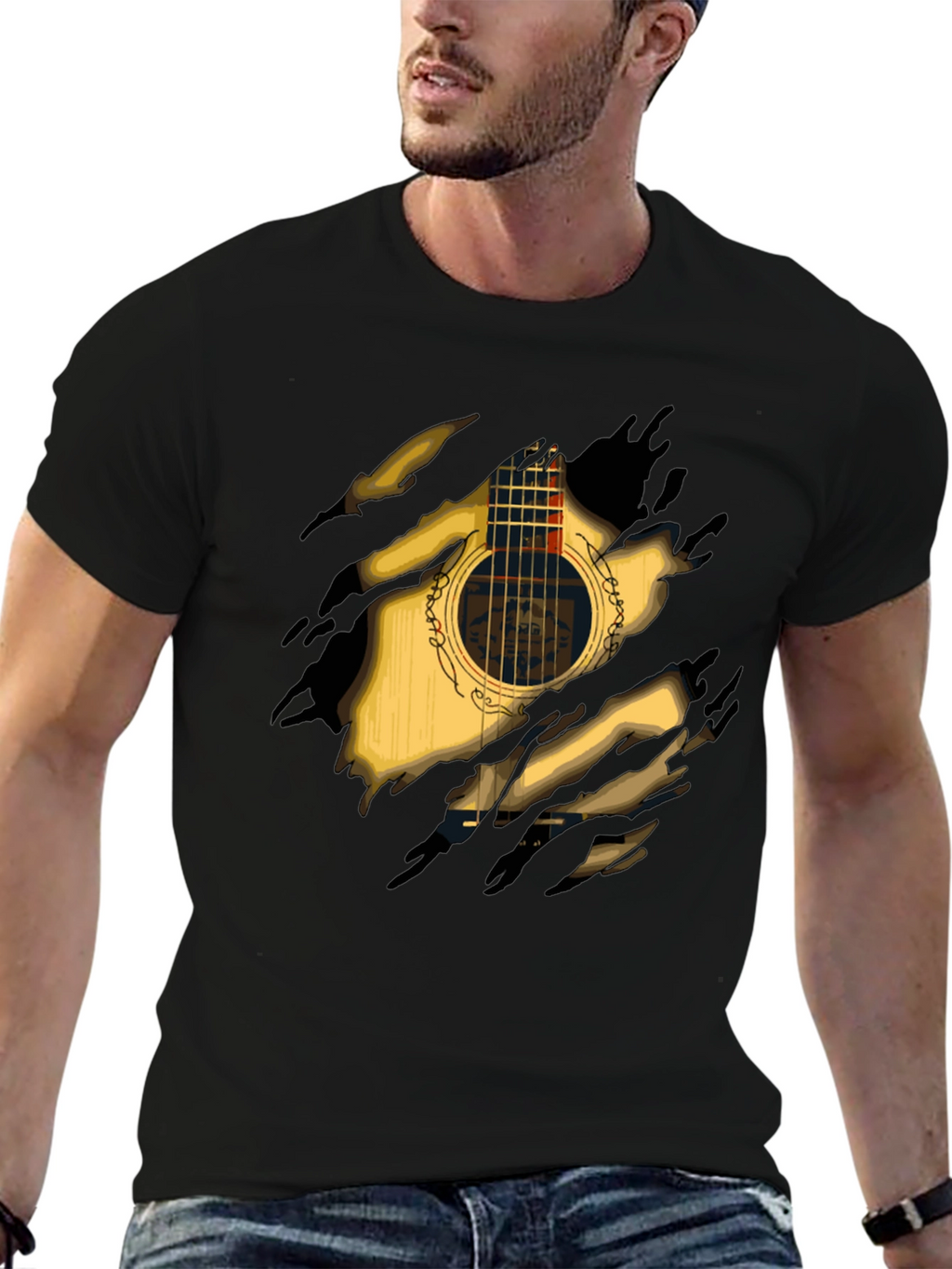 Guitar Ripped T-Shirt Cool Music Tee