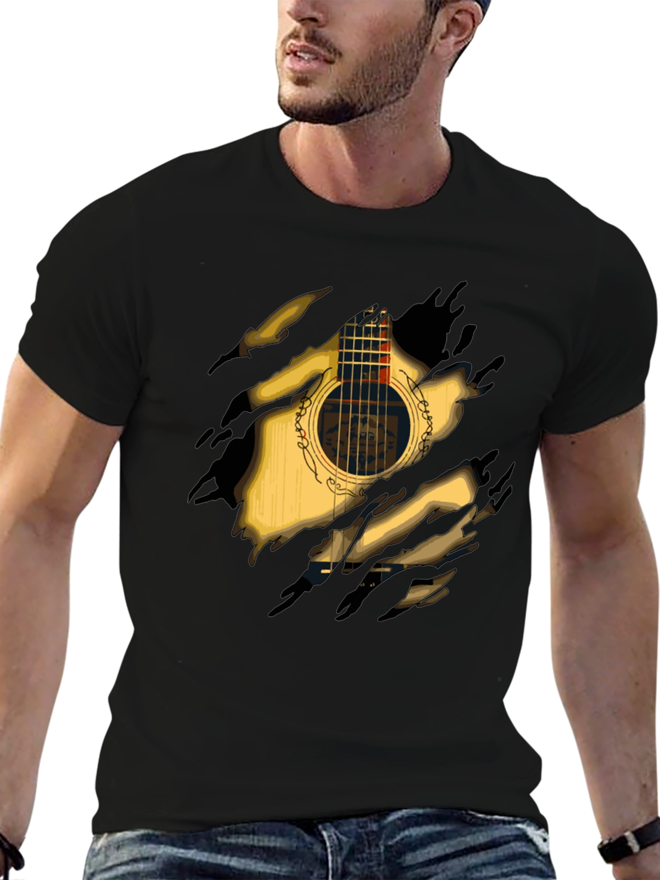 Guitar Ripped T-Shirt Cool Music Tee