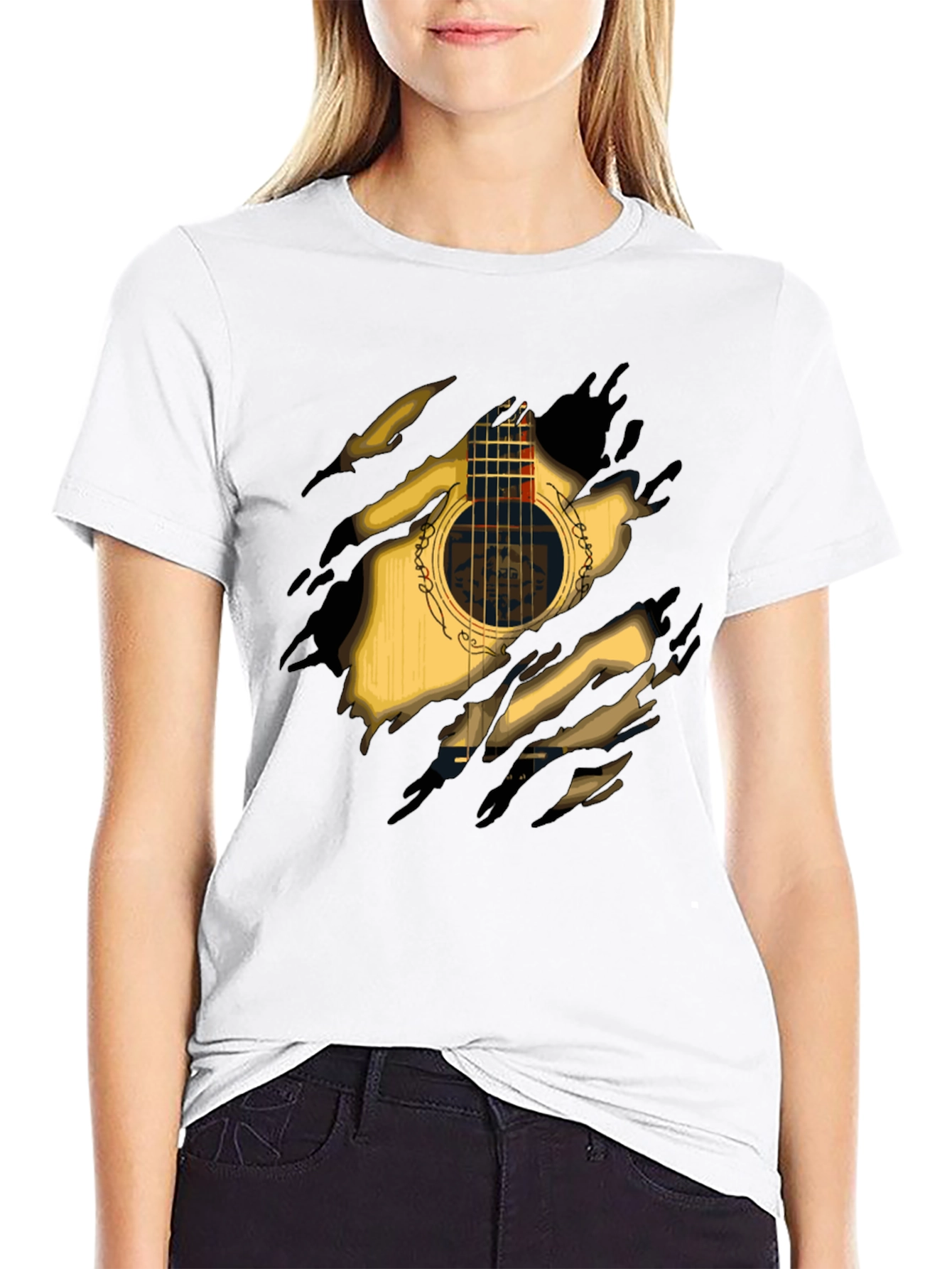Guitar Ripped T-Shirt Cool Music Tee