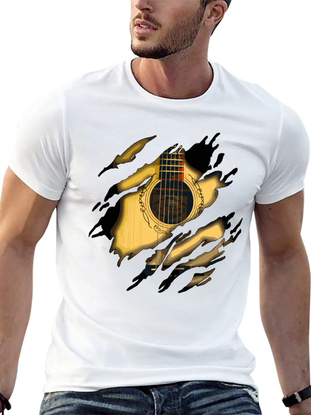 Guitar Ripped T-Shirt Cool Music Tee