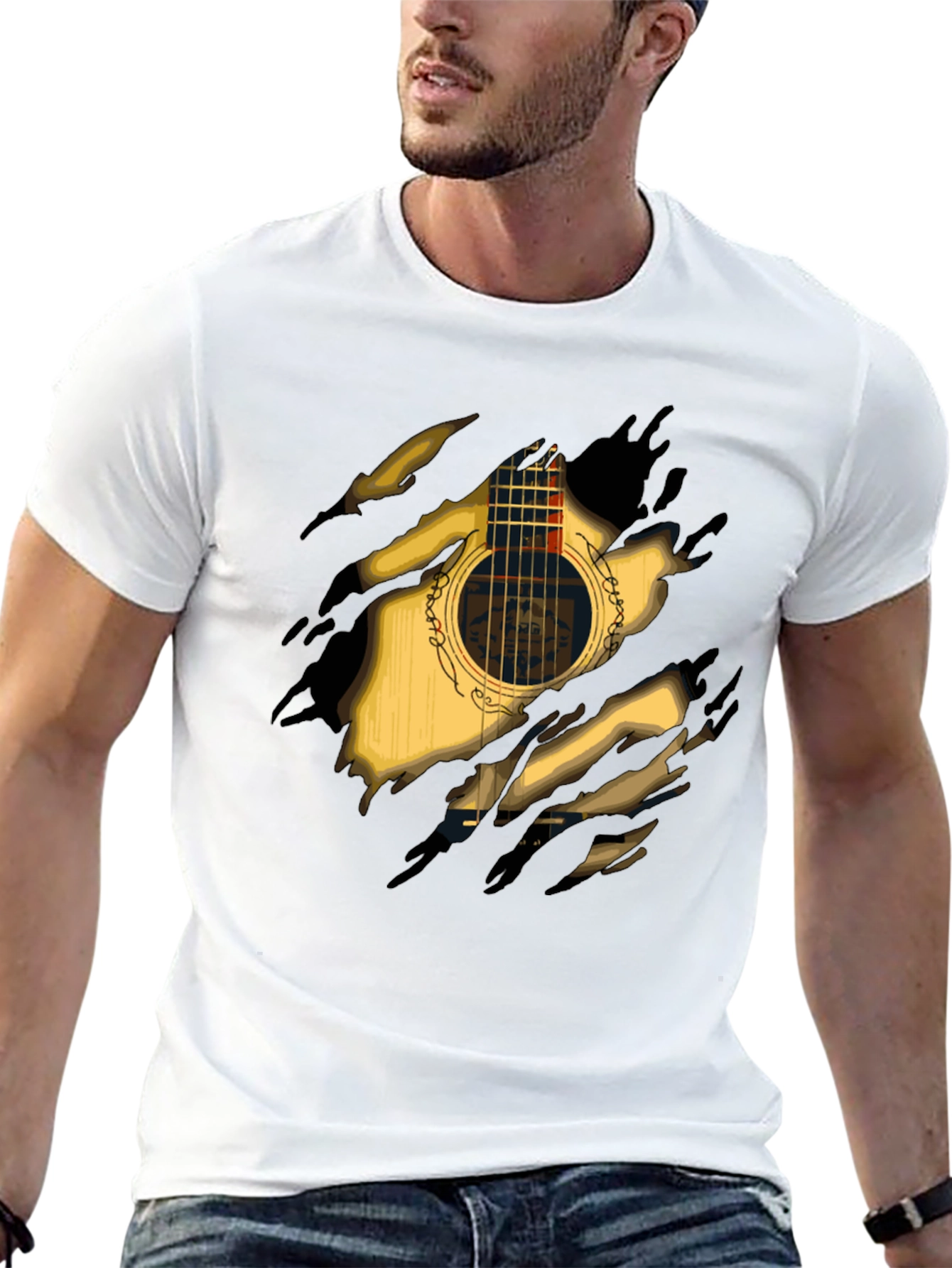 Guitar Ripped T-Shirt Cool Music Tee