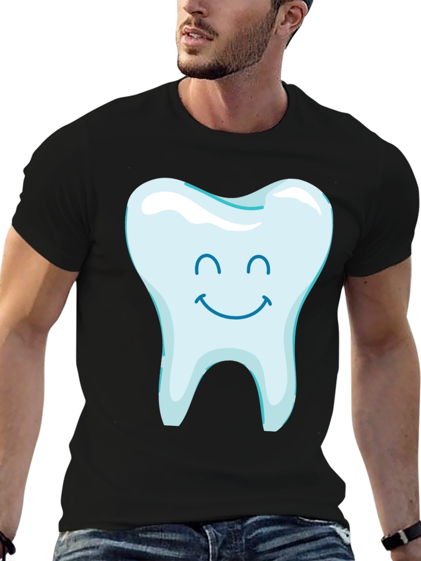 Happy Tooth Graphic Tee - Black Cotton Blend Shirt