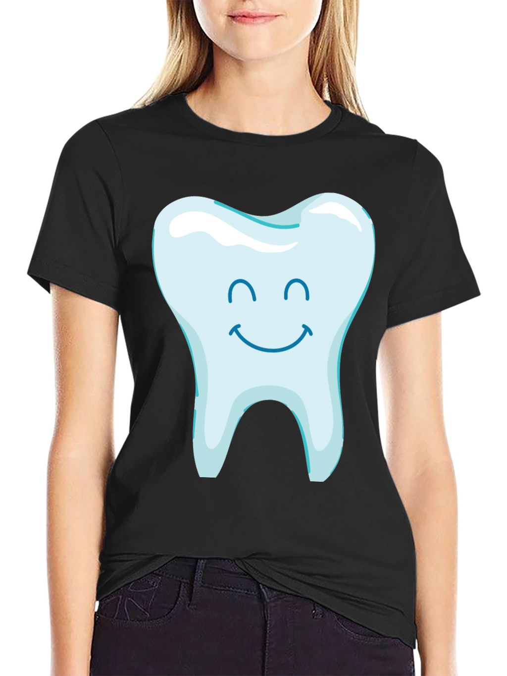 Happy Tooth Graphic Tee - Black Cotton Blend Shirt