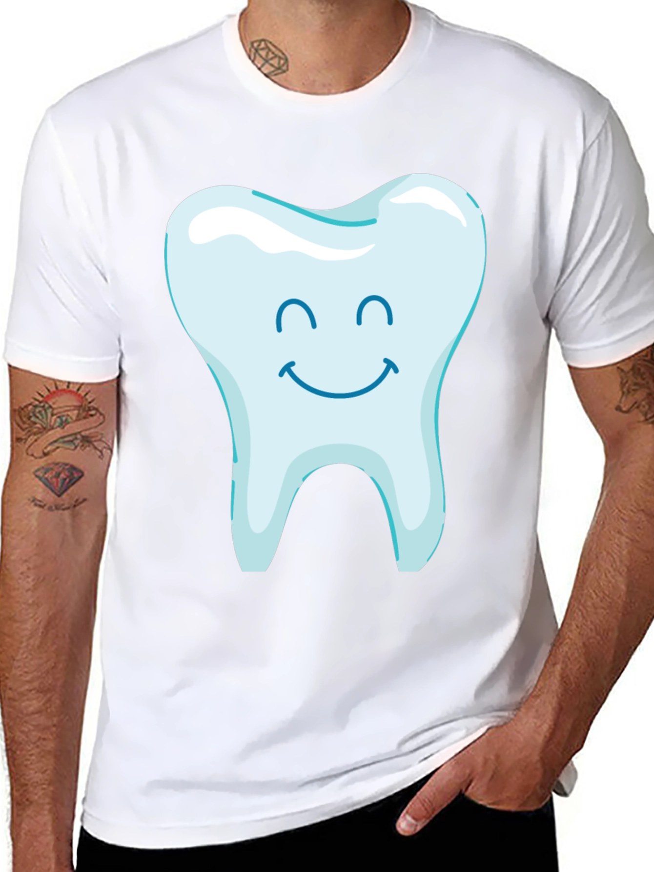 Happy Tooth Graphic Tee - Black Cotton Blend Shirt