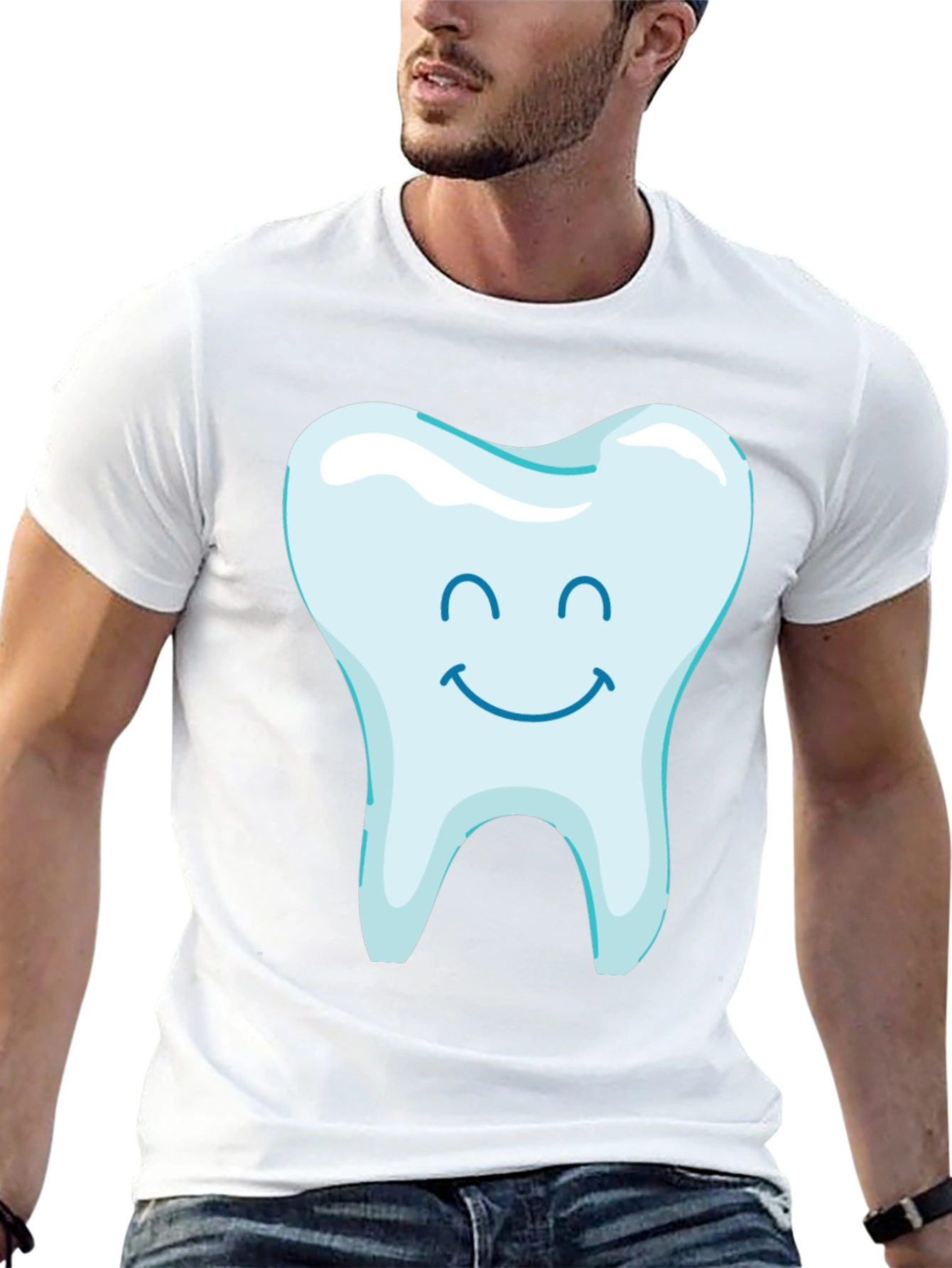 Happy Tooth Graphic Tee - Black Cotton Blend Shirt