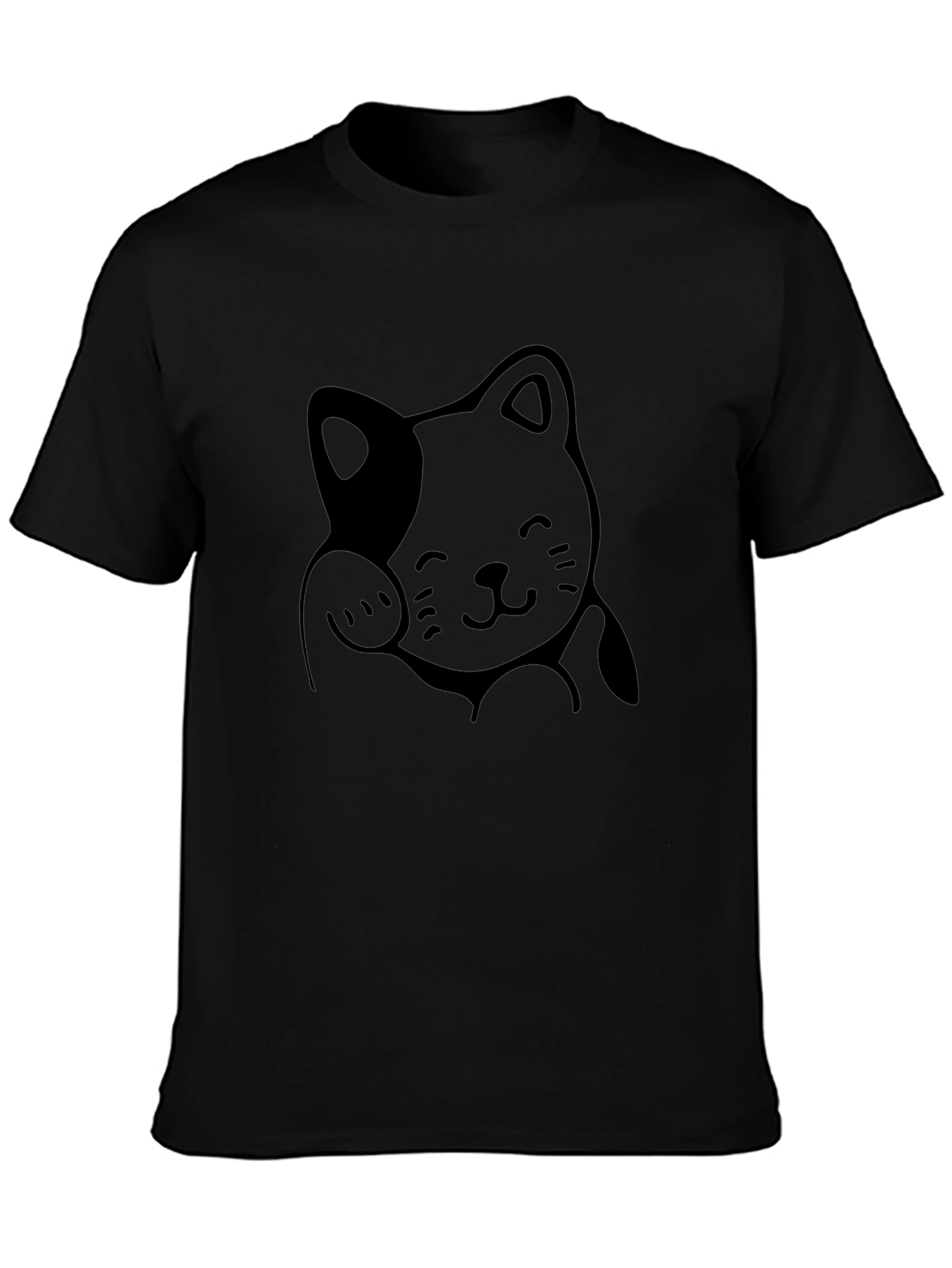 Lucky Cat Graphic Tee - Unisex Black Cotton T-Shirt