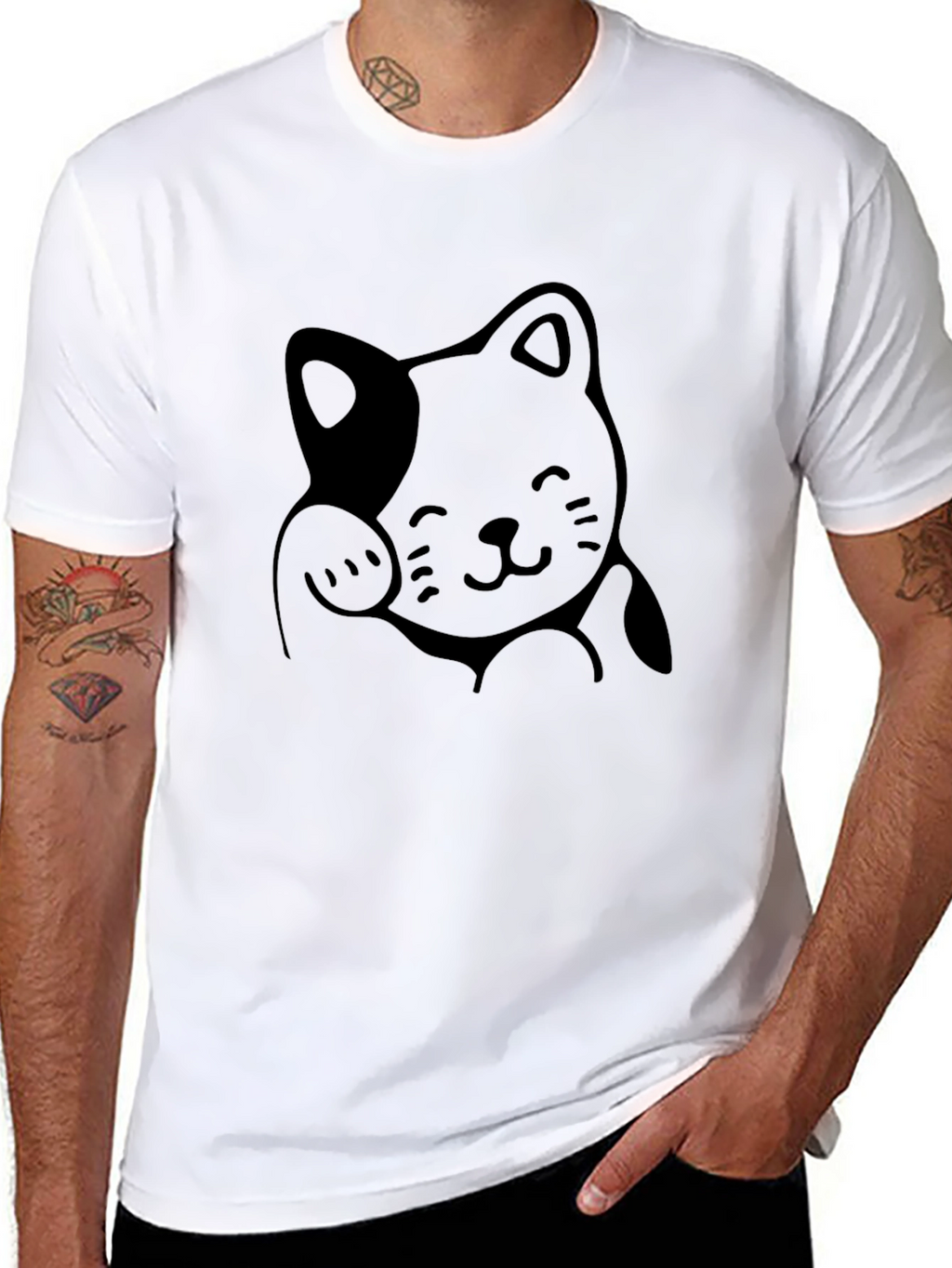 Lucky Cat Graphic Tee - Unisex Black Cotton T-Shirt