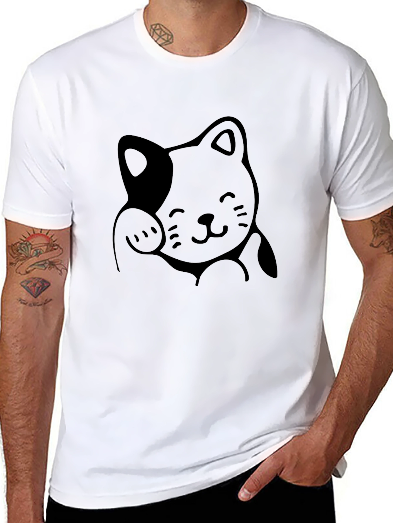 Lucky Cat Graphic Tee - Unisex Black Cotton T-Shirt