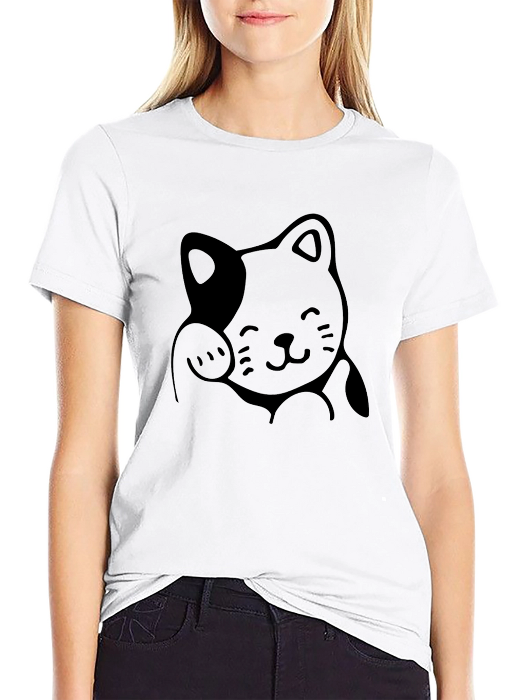 Lucky Cat Graphic Tee - Unisex Black Cotton T-Shirt