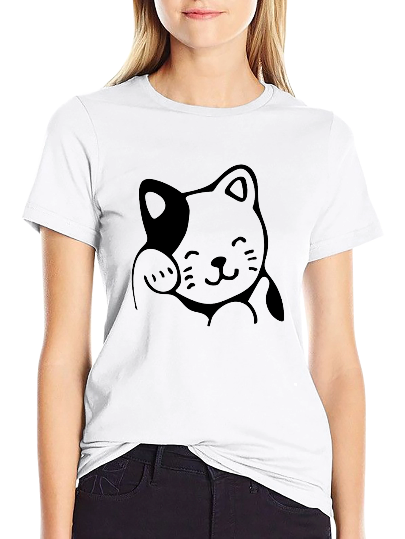 Lucky Cat Graphic Tee - Unisex Black Cotton T-Shirt