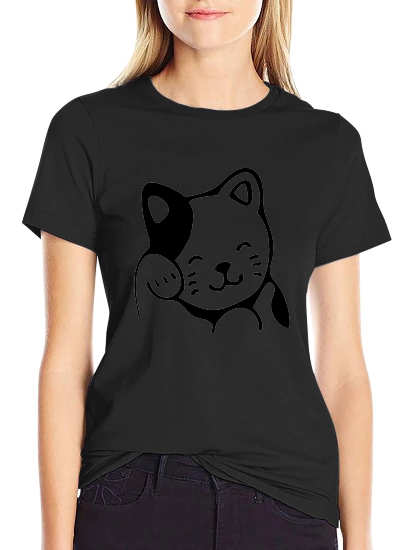 Lucky Cat Graphic Tee - Unisex Black Cotton T-Shirt