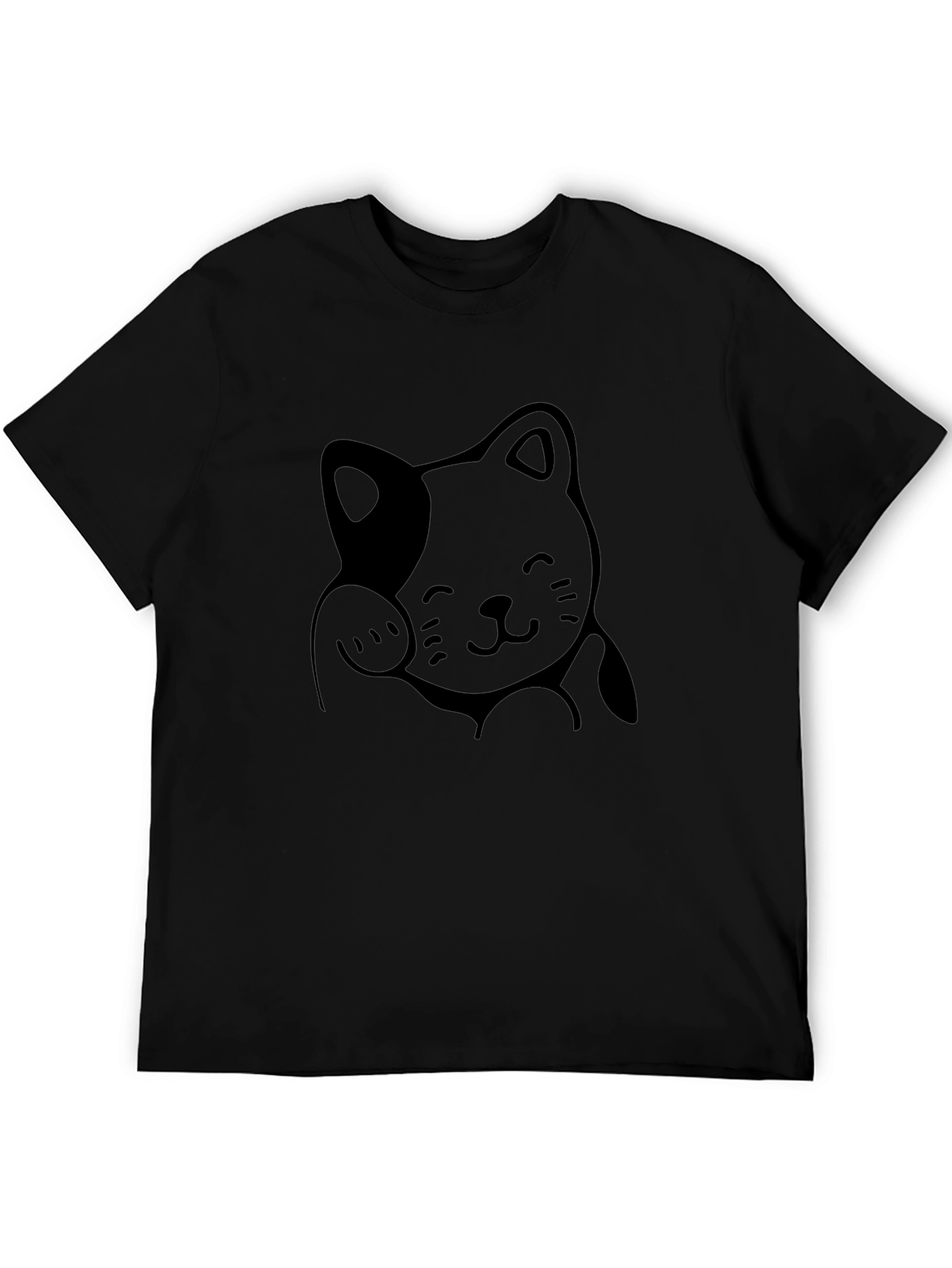 Lucky Cat Graphic Tee - Unisex Black Cotton T-Shirt