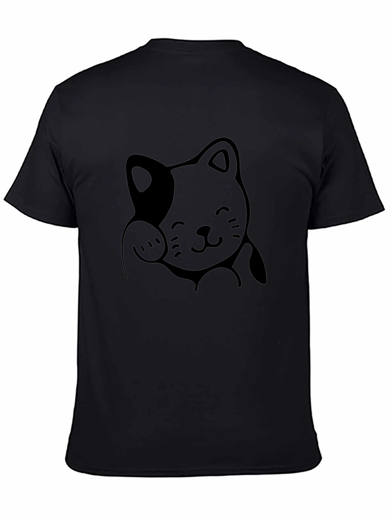 Lucky Cat Graphic Tee - Unisex Black Cotton T-Shirt