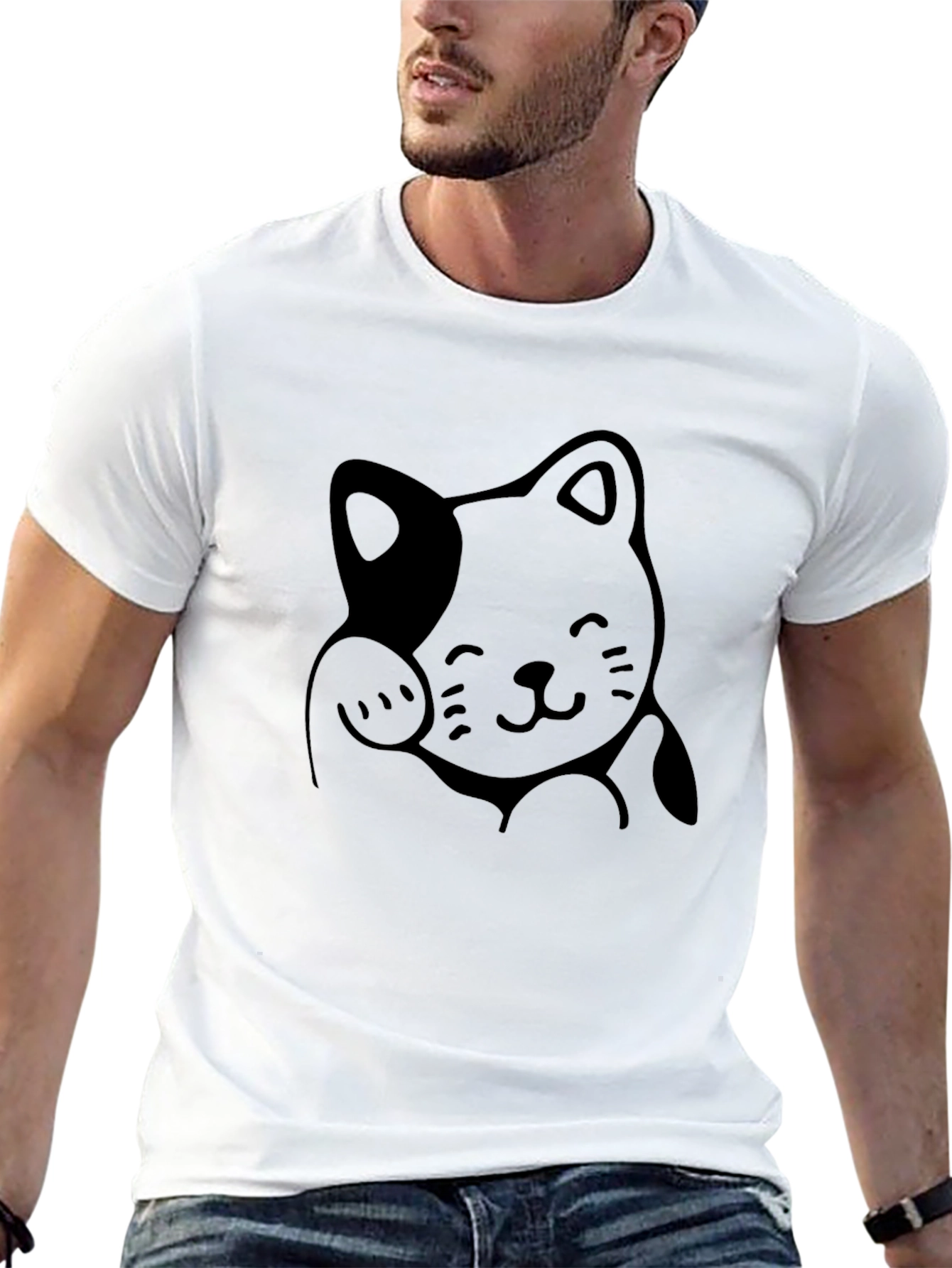 Lucky Cat Graphic Tee - Unisex Black Cotton T-Shirt