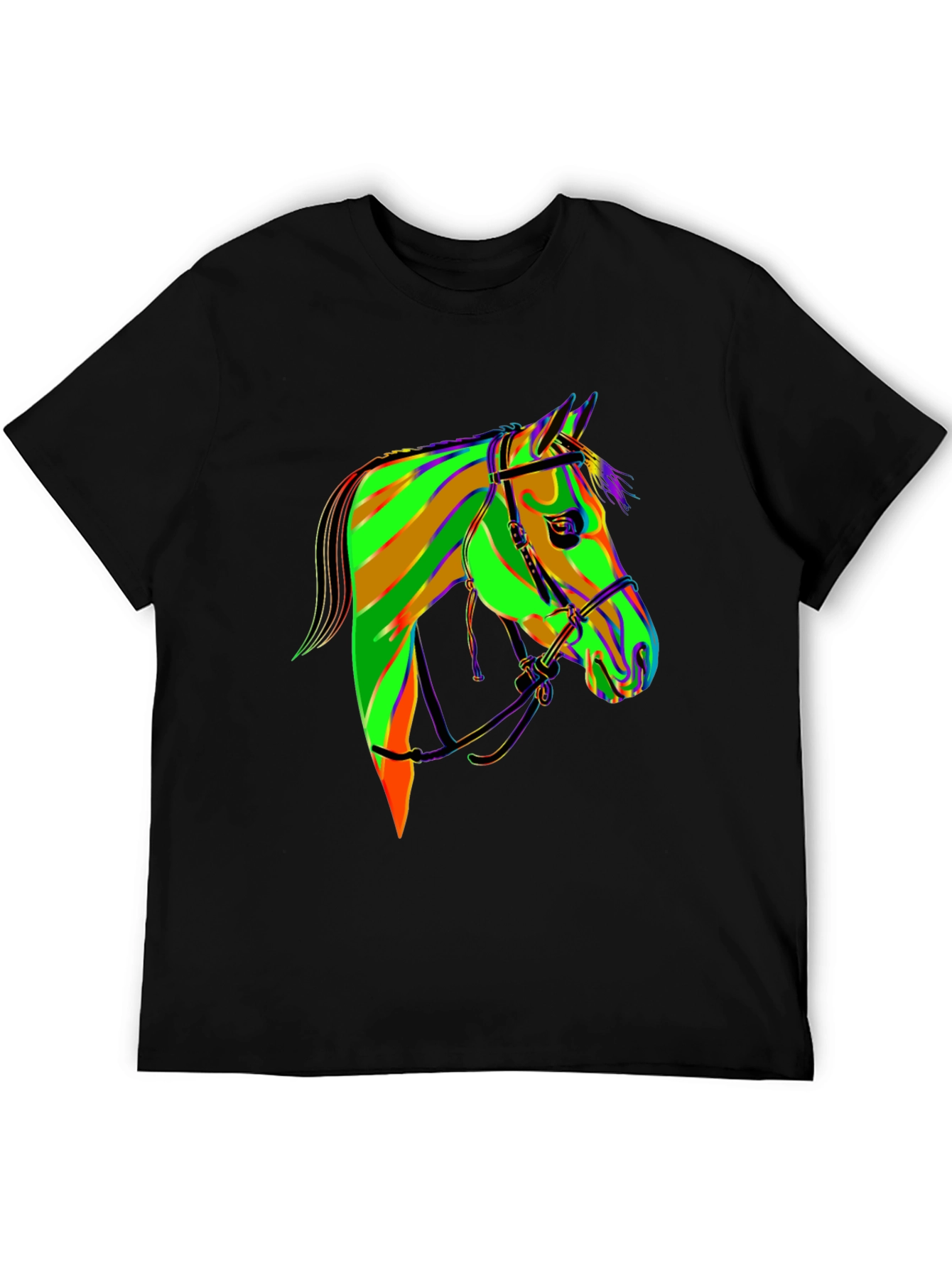 Abstract Horse Graphic Tee - Black Cotton T-Shirt