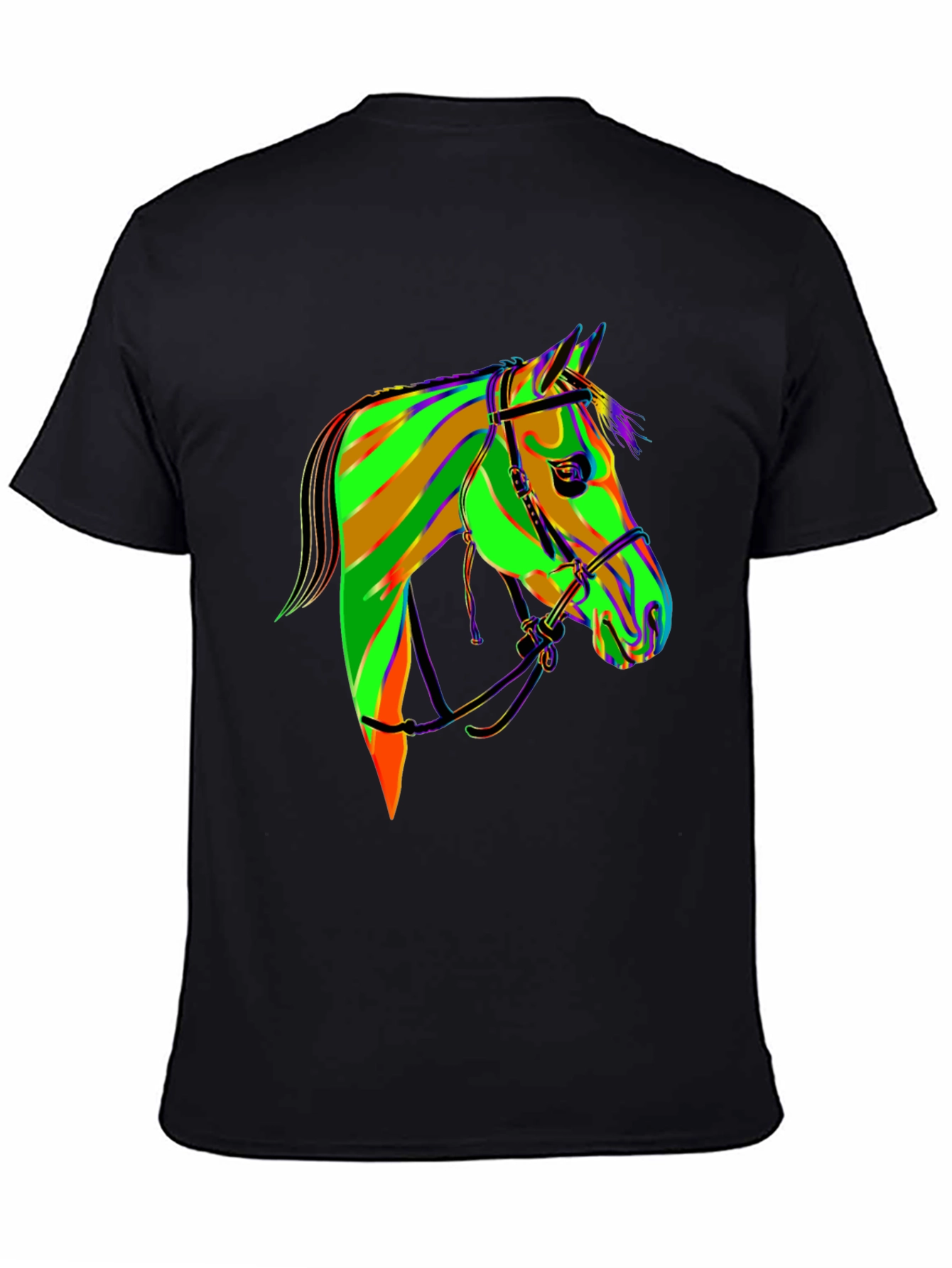 Abstract Horse Graphic Tee - Black Cotton T-Shirt