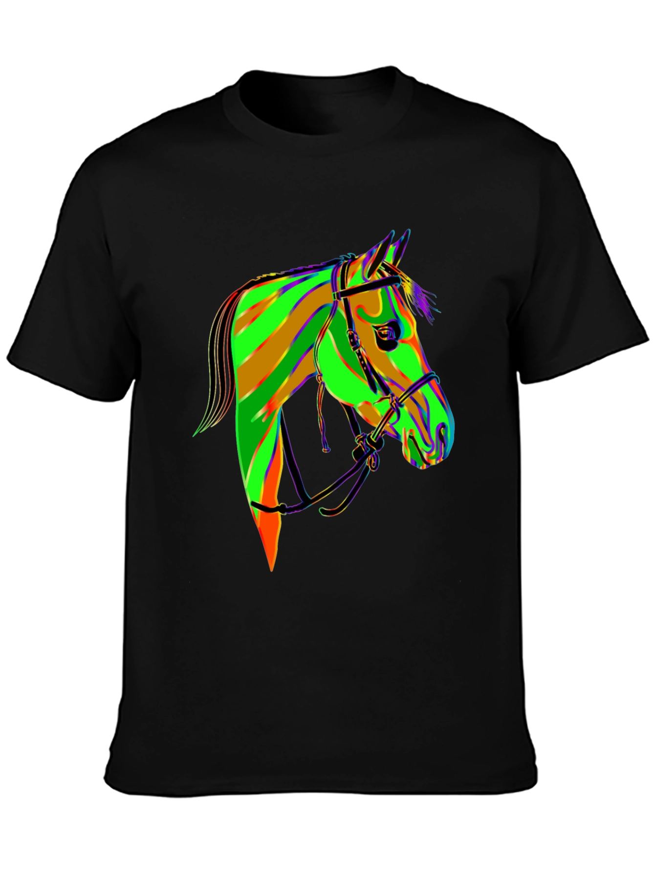 Abstract Horse Graphic Tee - Black Cotton T-Shirt