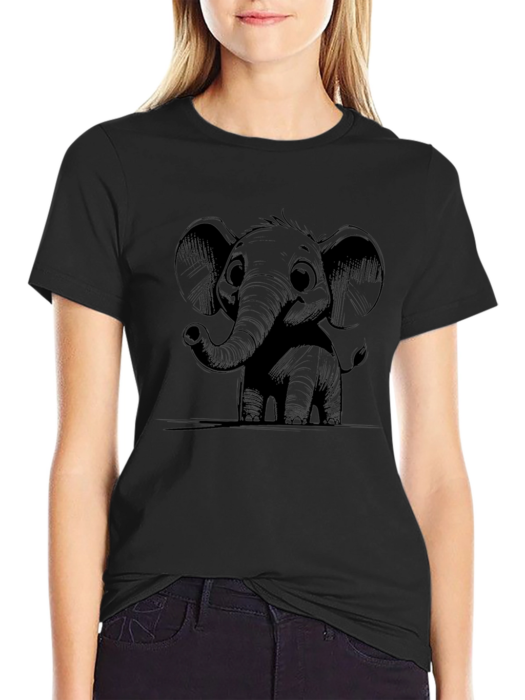 Elephant Graphic Tee - Black Crew Neck
