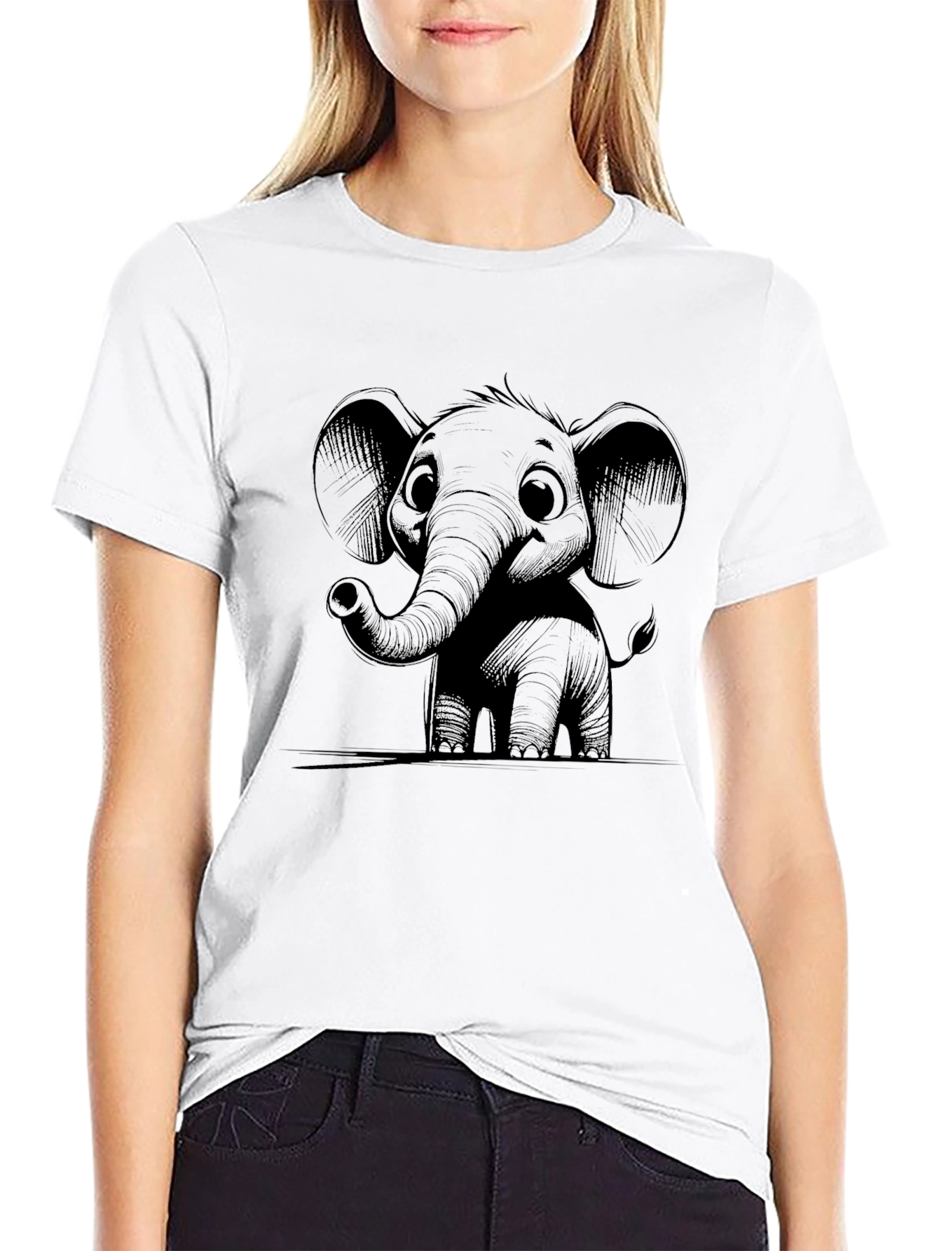 Elephant Graphic Tee - Black Crew Neck