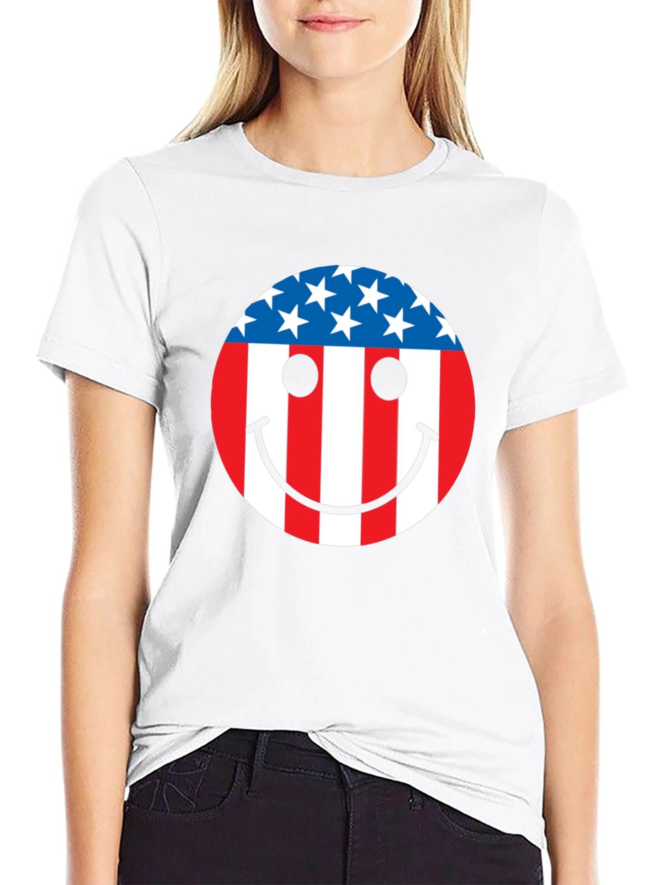 American Flag Smiley Face Patriotic T-Shirt