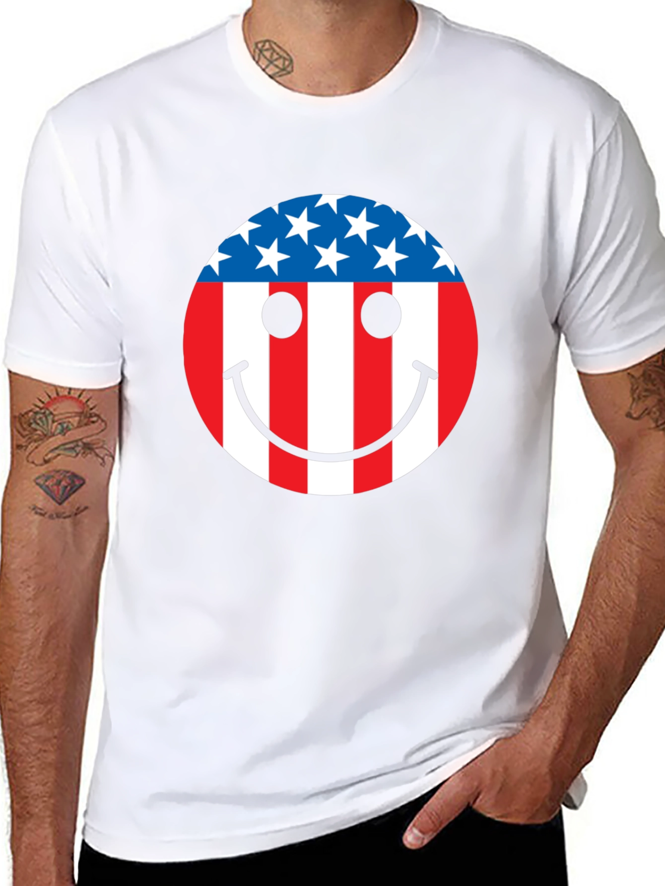 American Flag Smiley Face Patriotic T-Shirt