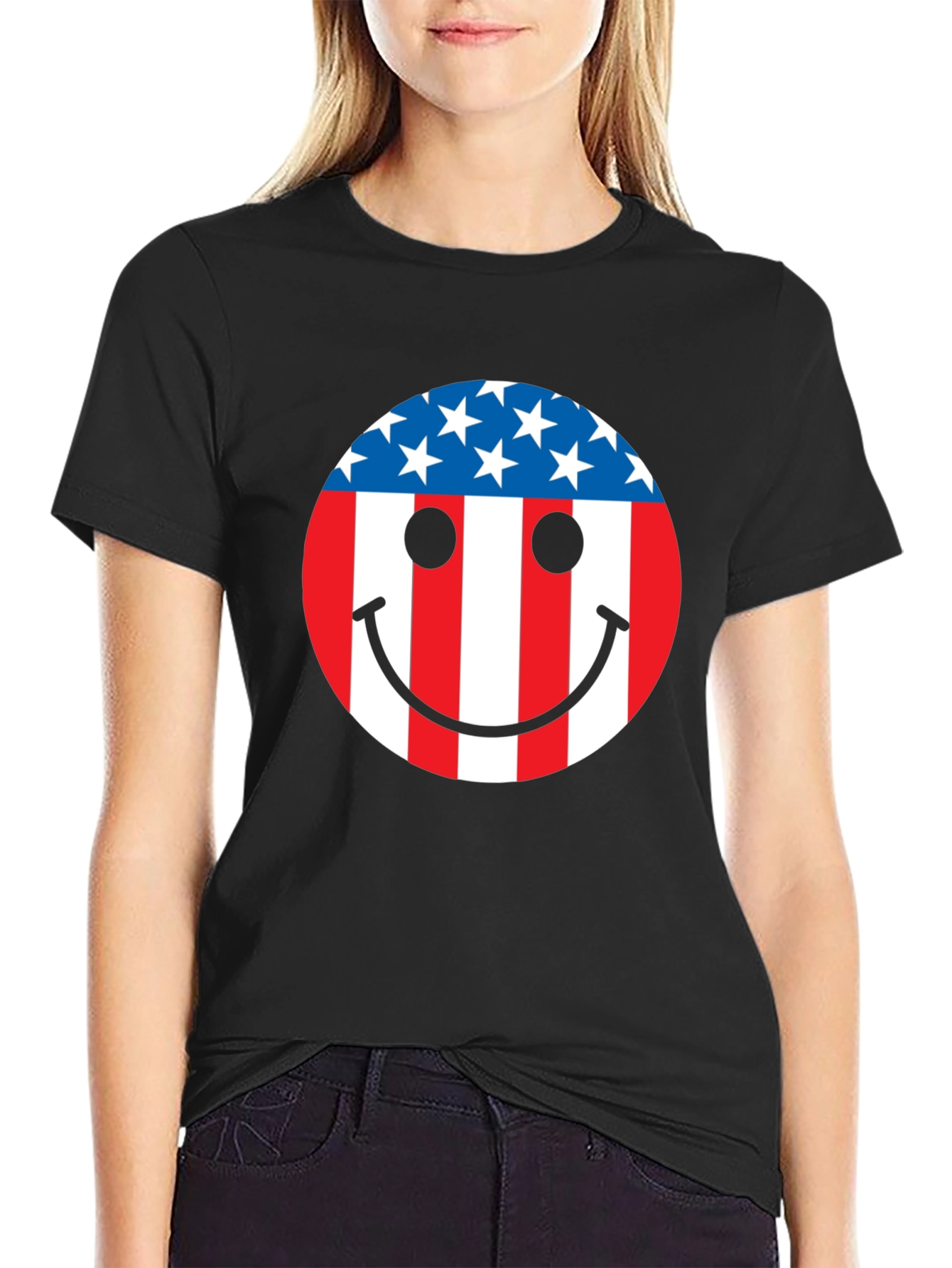 American Flag Smiley Face Patriotic T-Shirt