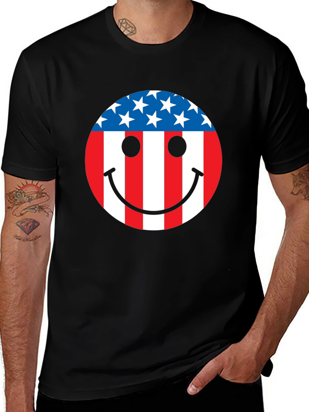 American Flag Smiley Face Patriotic T-Shirt