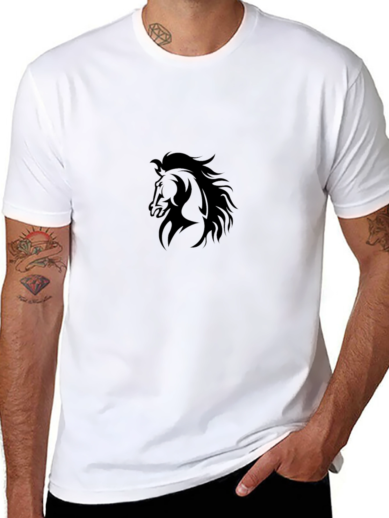 Black Horse Graphic Tee - Stylish Mens T-Shirt