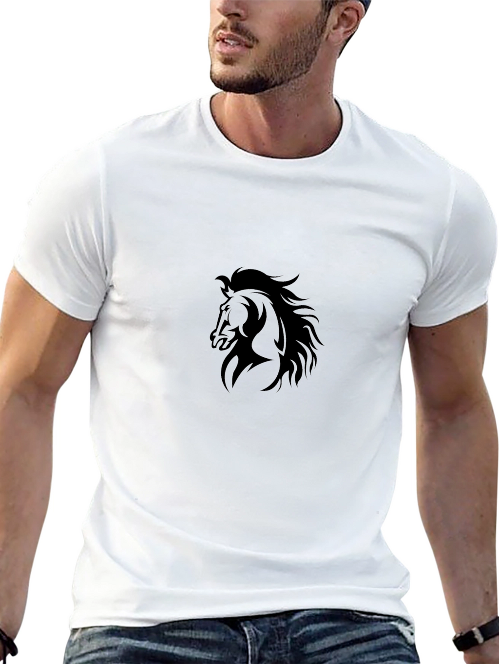 Black Horse Graphic Tee - Stylish Mens T-Shirt
