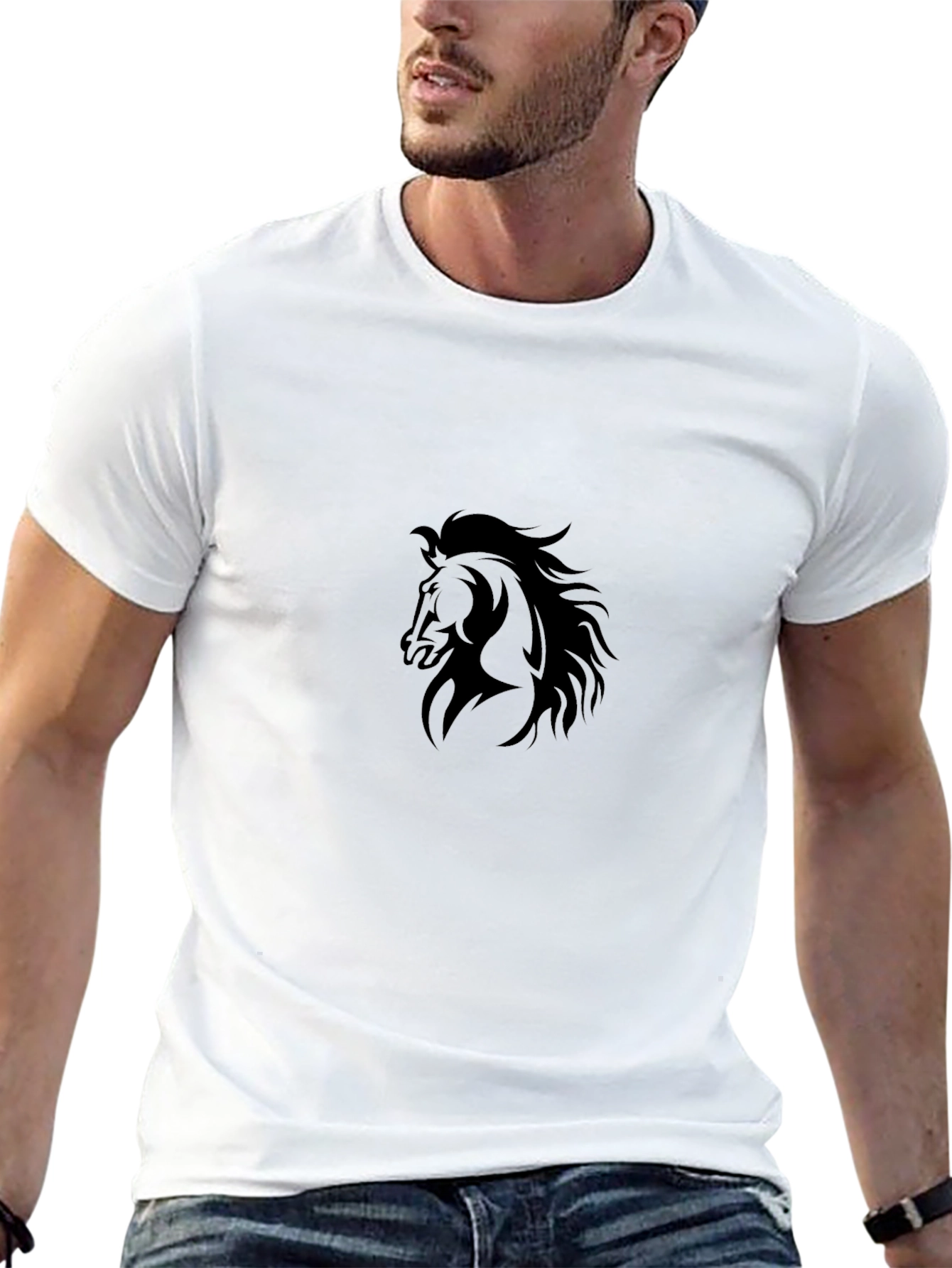 Black Horse Graphic Tee - Stylish Mens T-Shirt