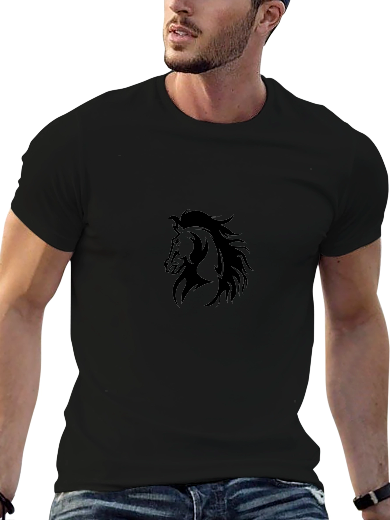 Black Horse Graphic Tee - Stylish Mens T-Shirt