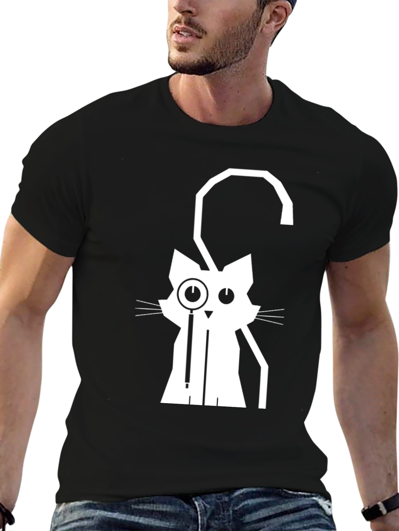 Monocle Cat Graphic Tee - Black