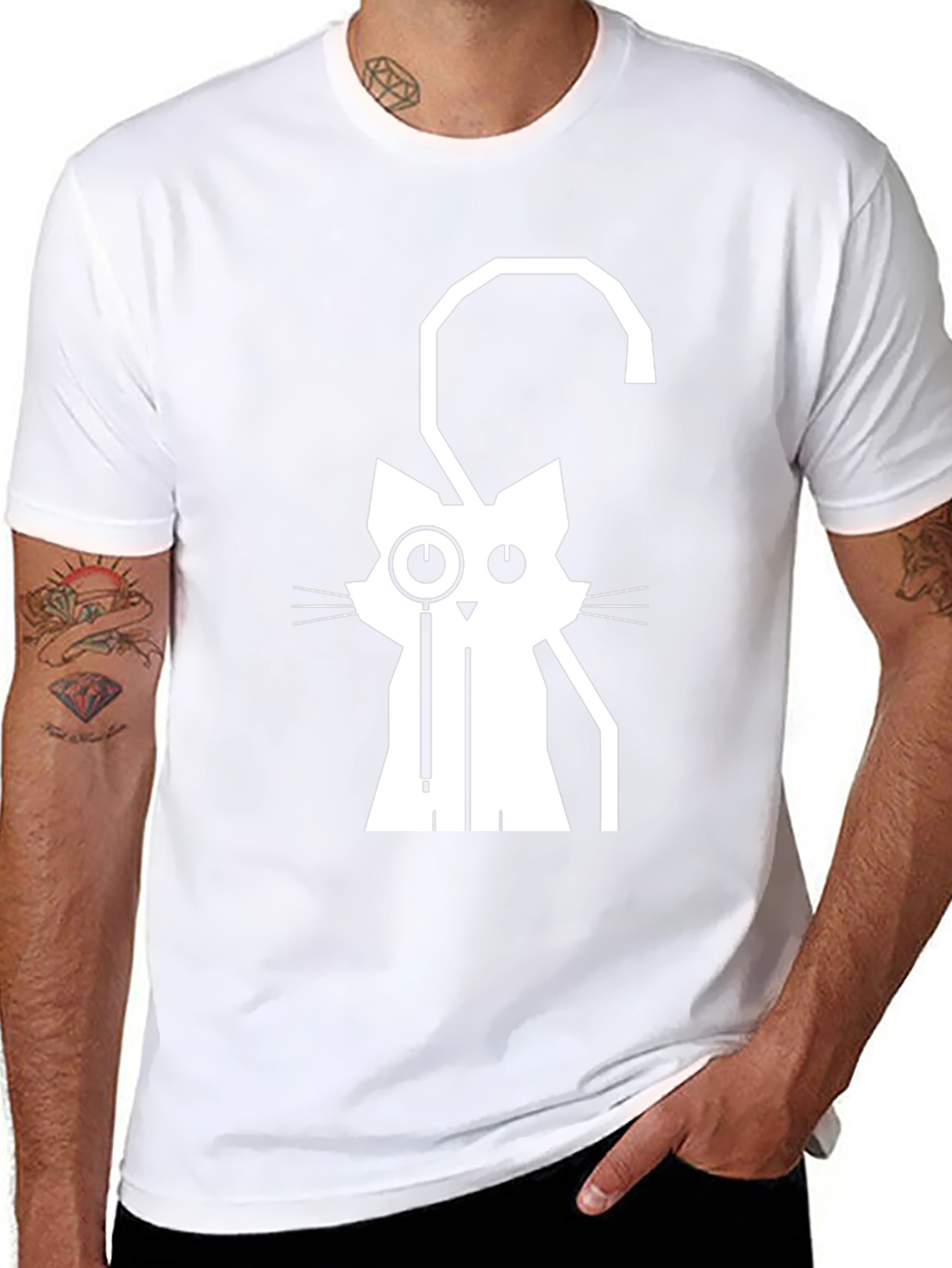 Monocle Cat Graphic Tee - Black