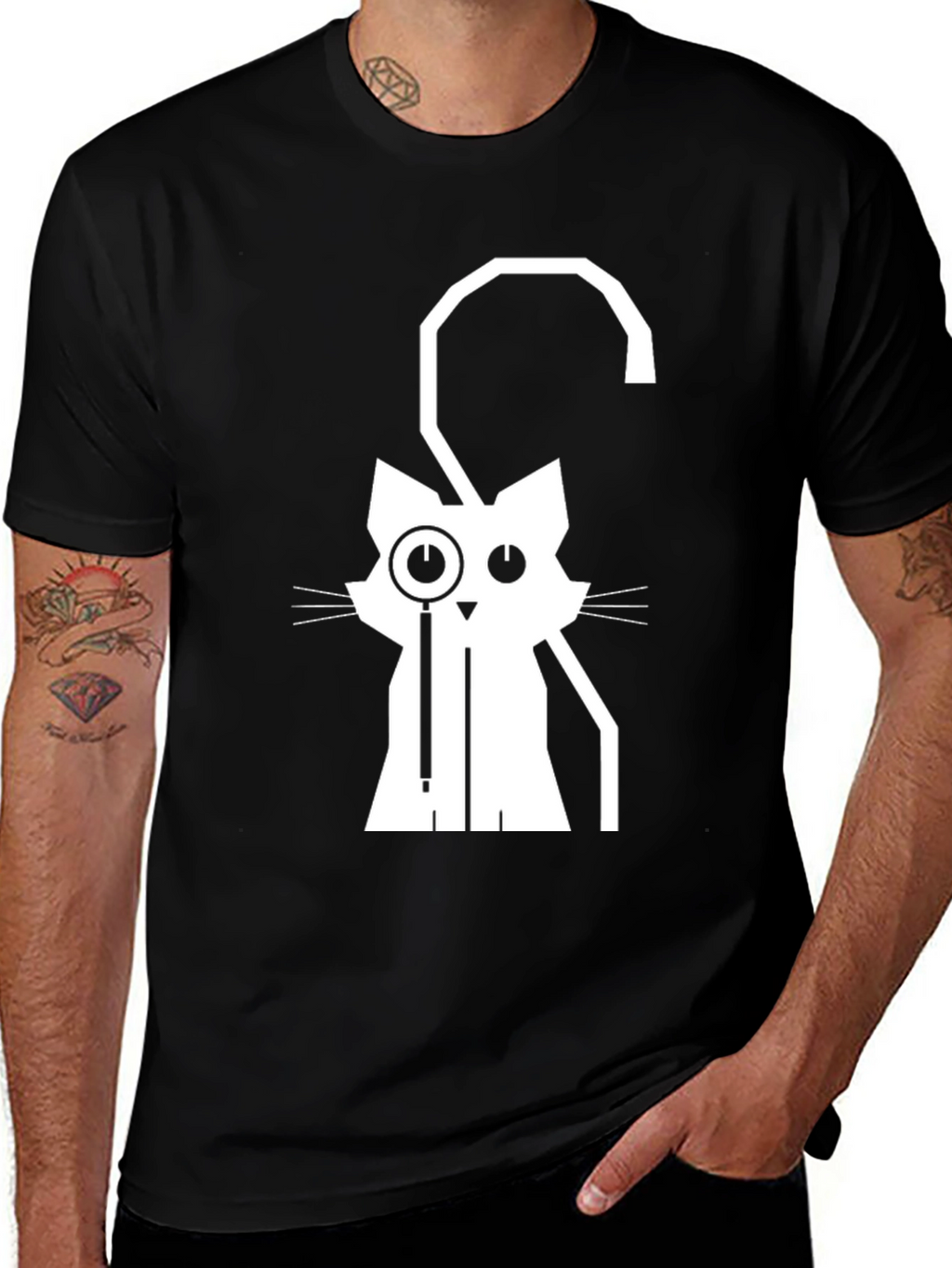 Monocle Cat Graphic Tee - Black