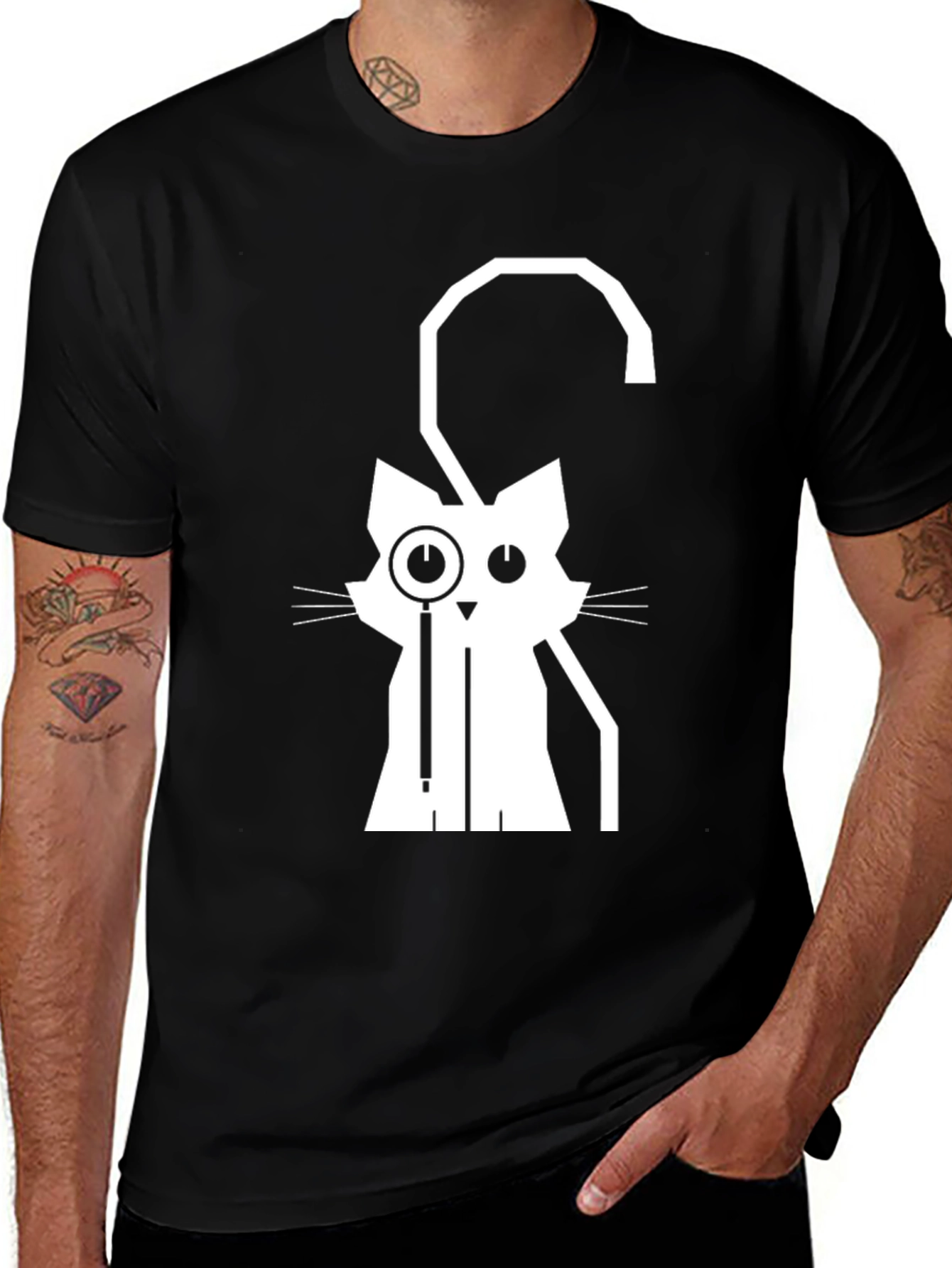 Monocle Cat Graphic Tee - Black