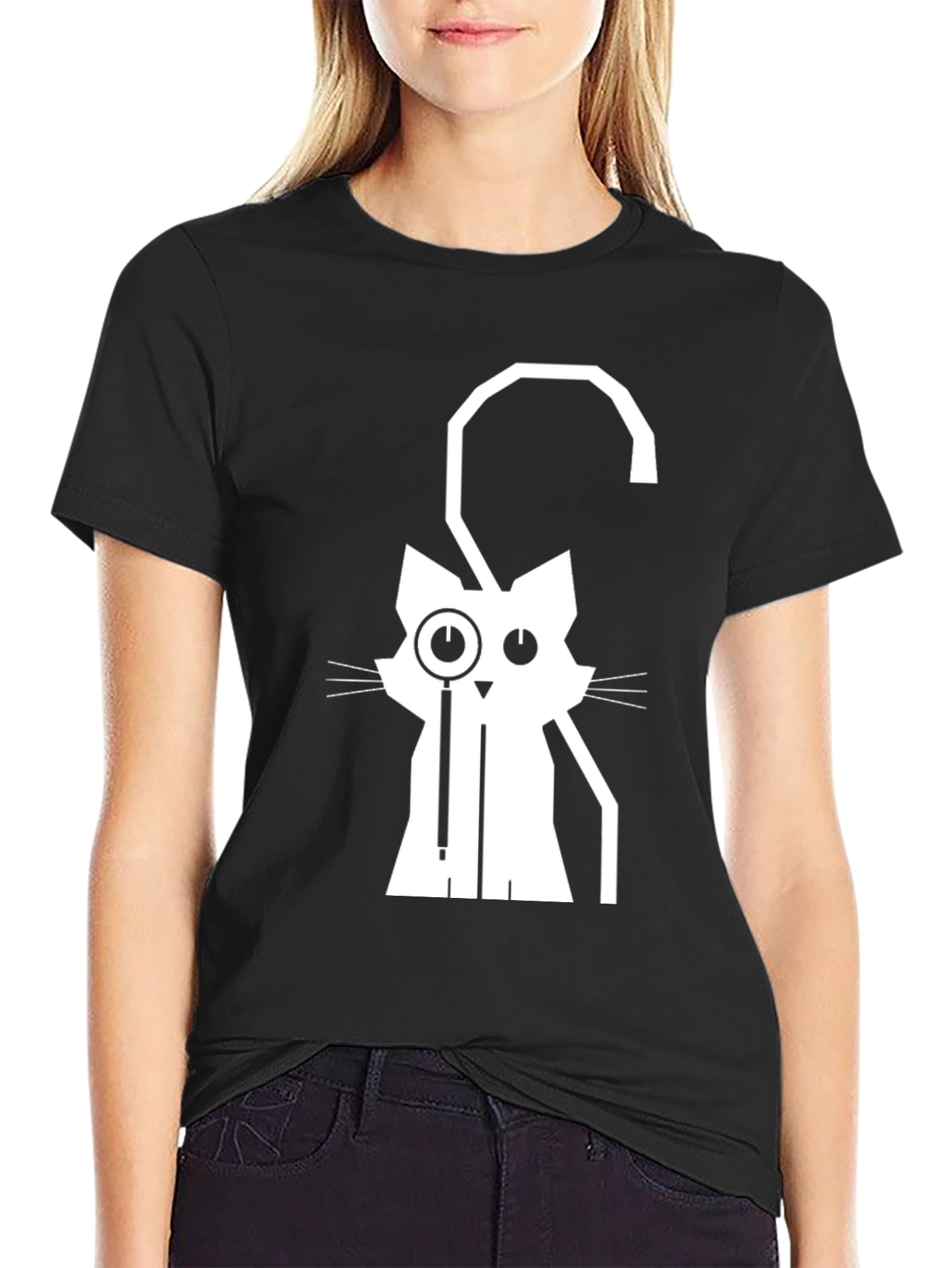 Monocle Cat Graphic Tee - Black