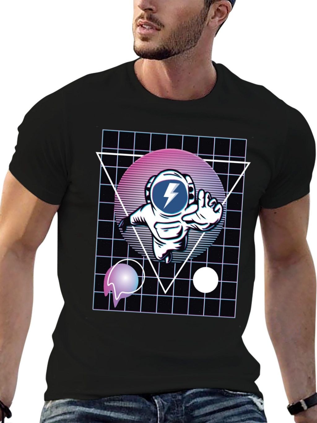Retro Astronaut T-Shirt - Black Graphic Tee
