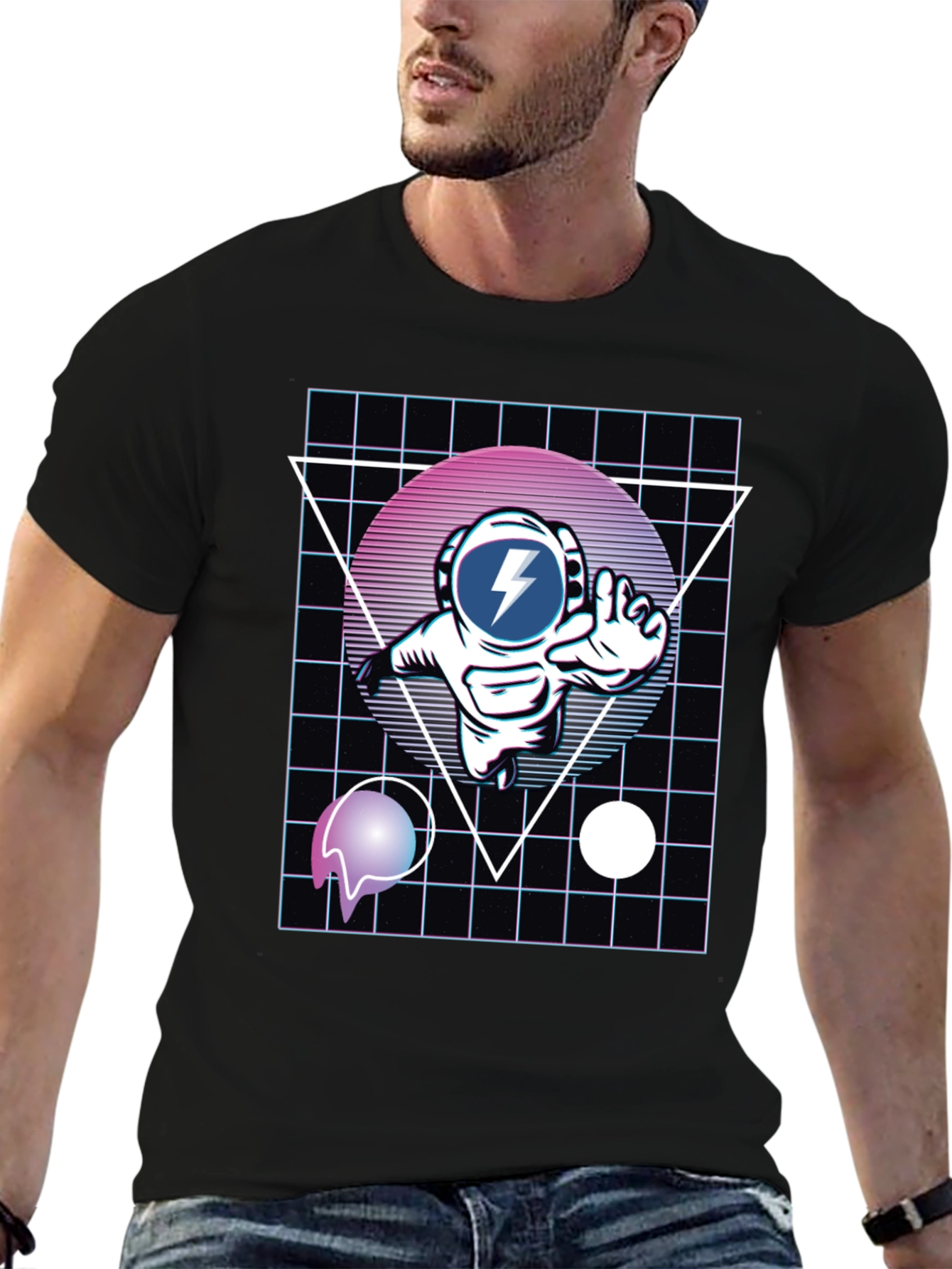 Retro Astronaut T-Shirt - Black Graphic Tee