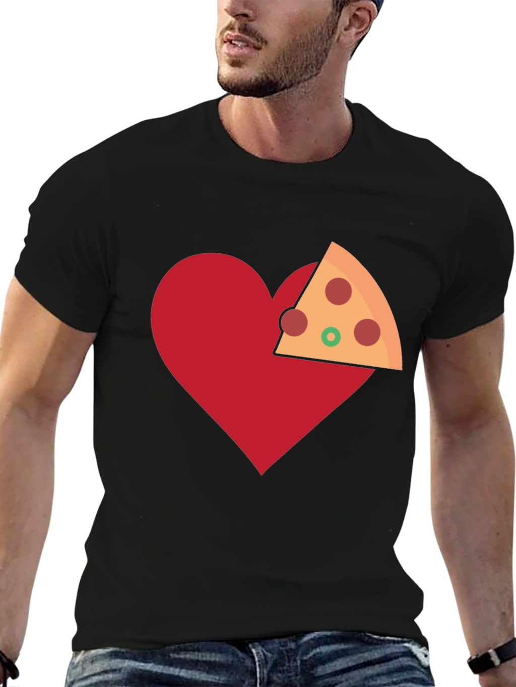 Pizza Heart Graphic Tee - Casual Cotton T-Shirt