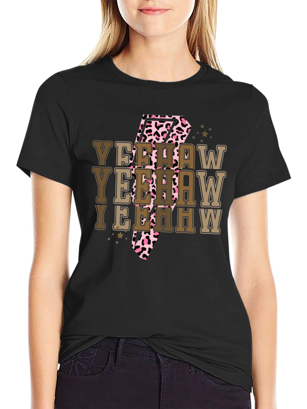 Yeehaw T-Shirt - Cow Print Lightning Bolt Tee