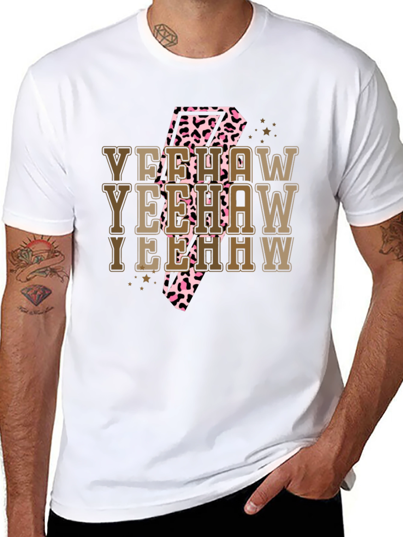 Yeehaw T-Shirt - Cow Print Lightning Bolt Tee