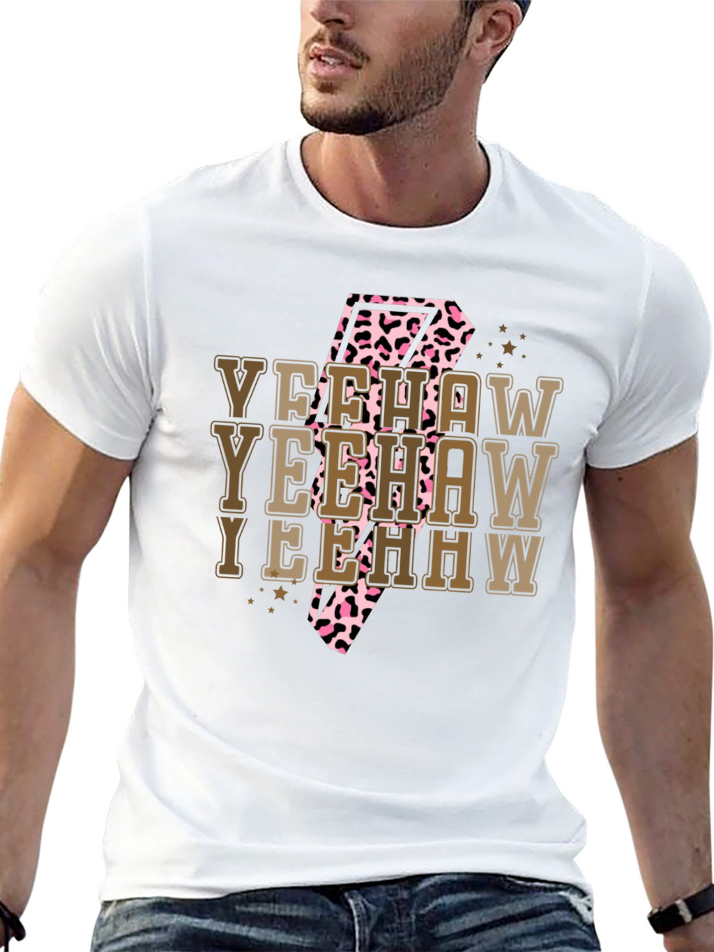 Yeehaw T-Shirt - Cow Print Lightning Bolt Tee