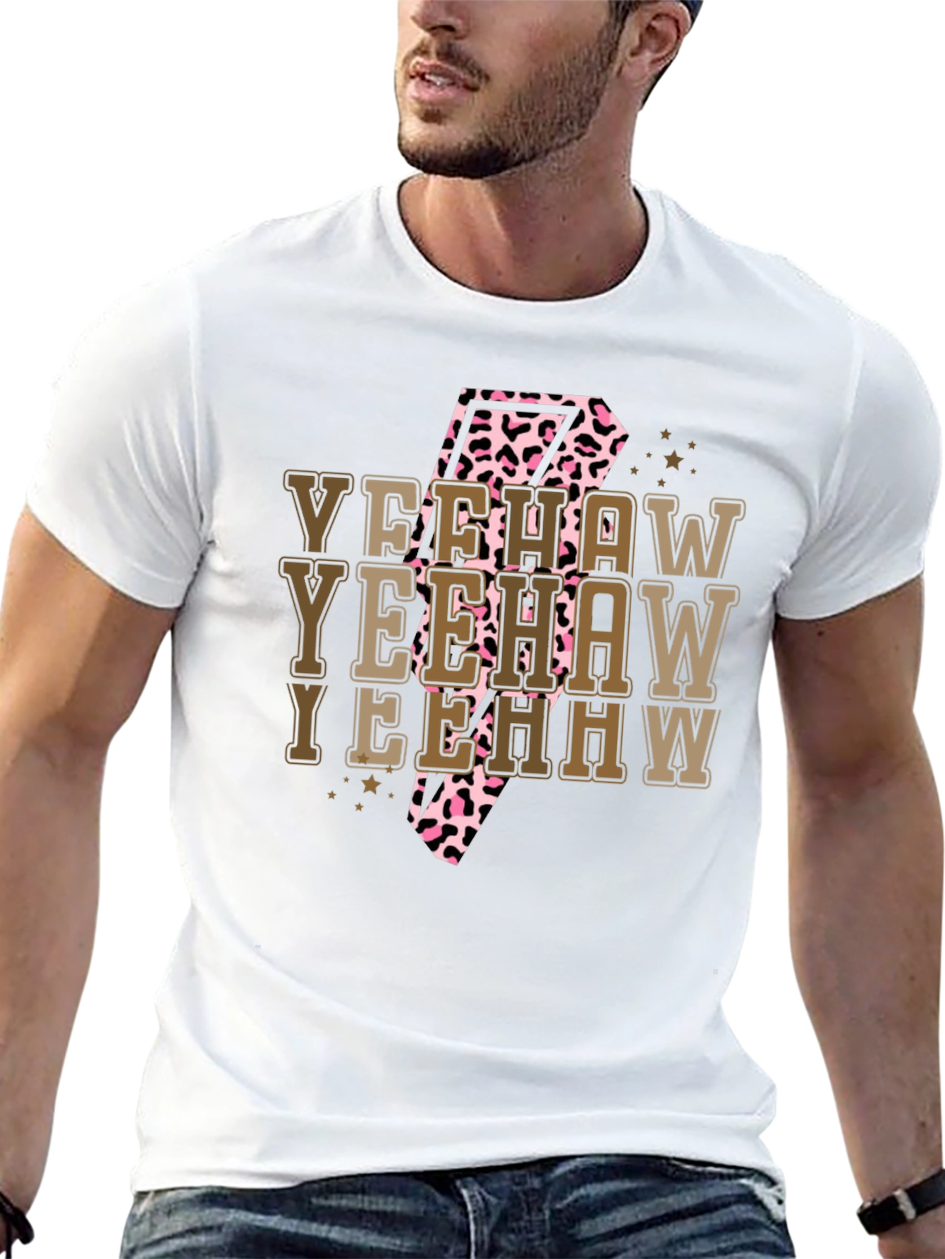 Yeehaw T-Shirt - Cow Print Lightning Bolt Tee