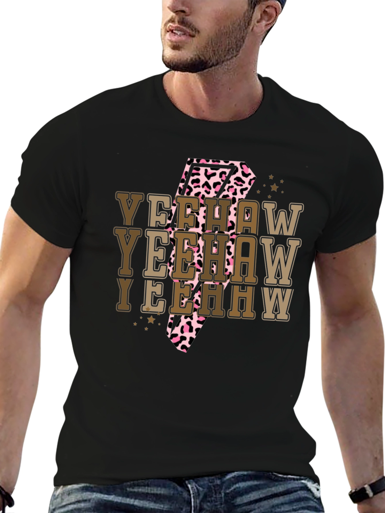 Yeehaw T-Shirt - Cow Print Lightning Bolt Tee