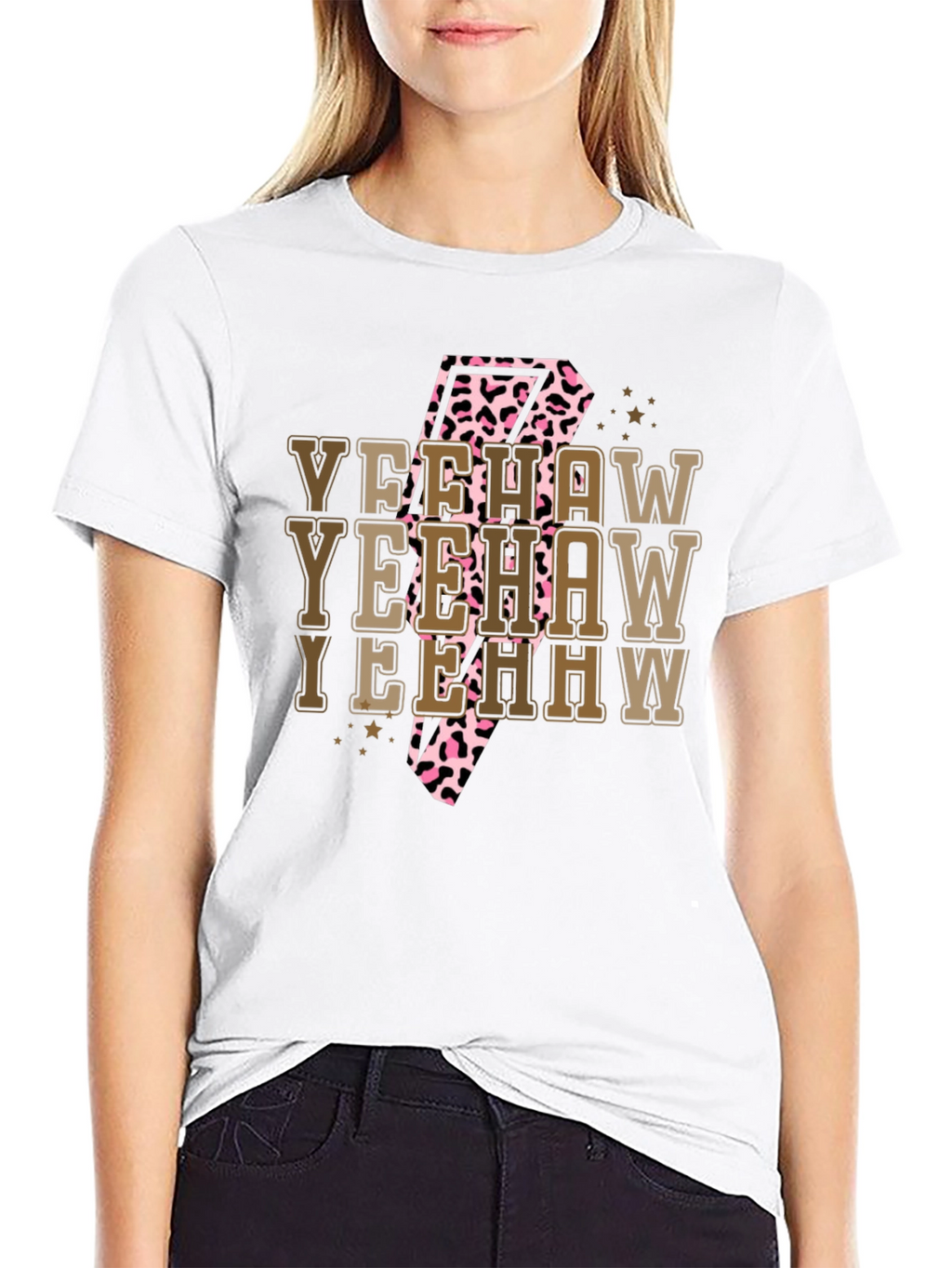 Yeehaw T-Shirt - Cow Print Lightning Bolt Tee