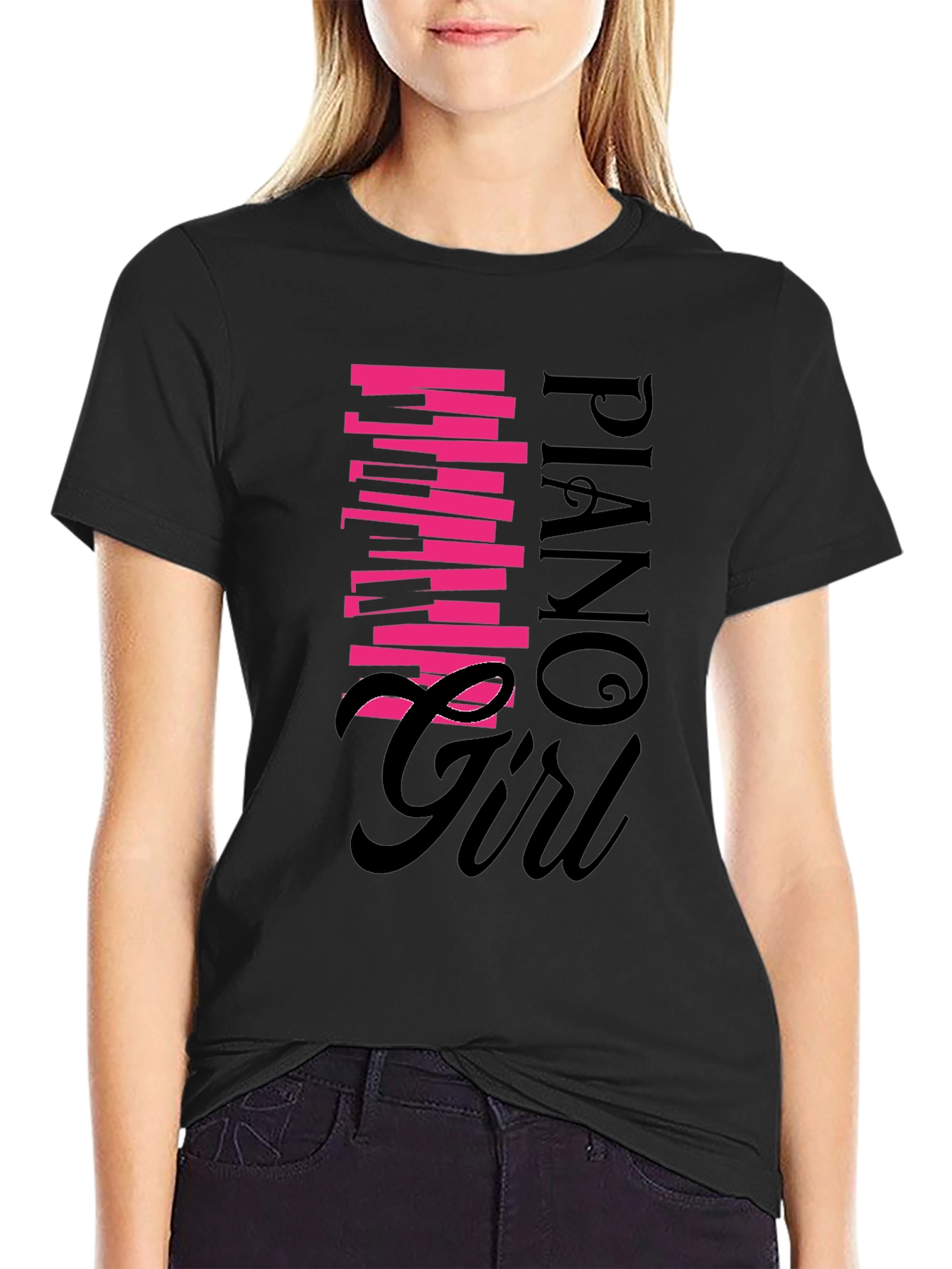 Piano Girl Graphic Tee - Black Unisex Shirt