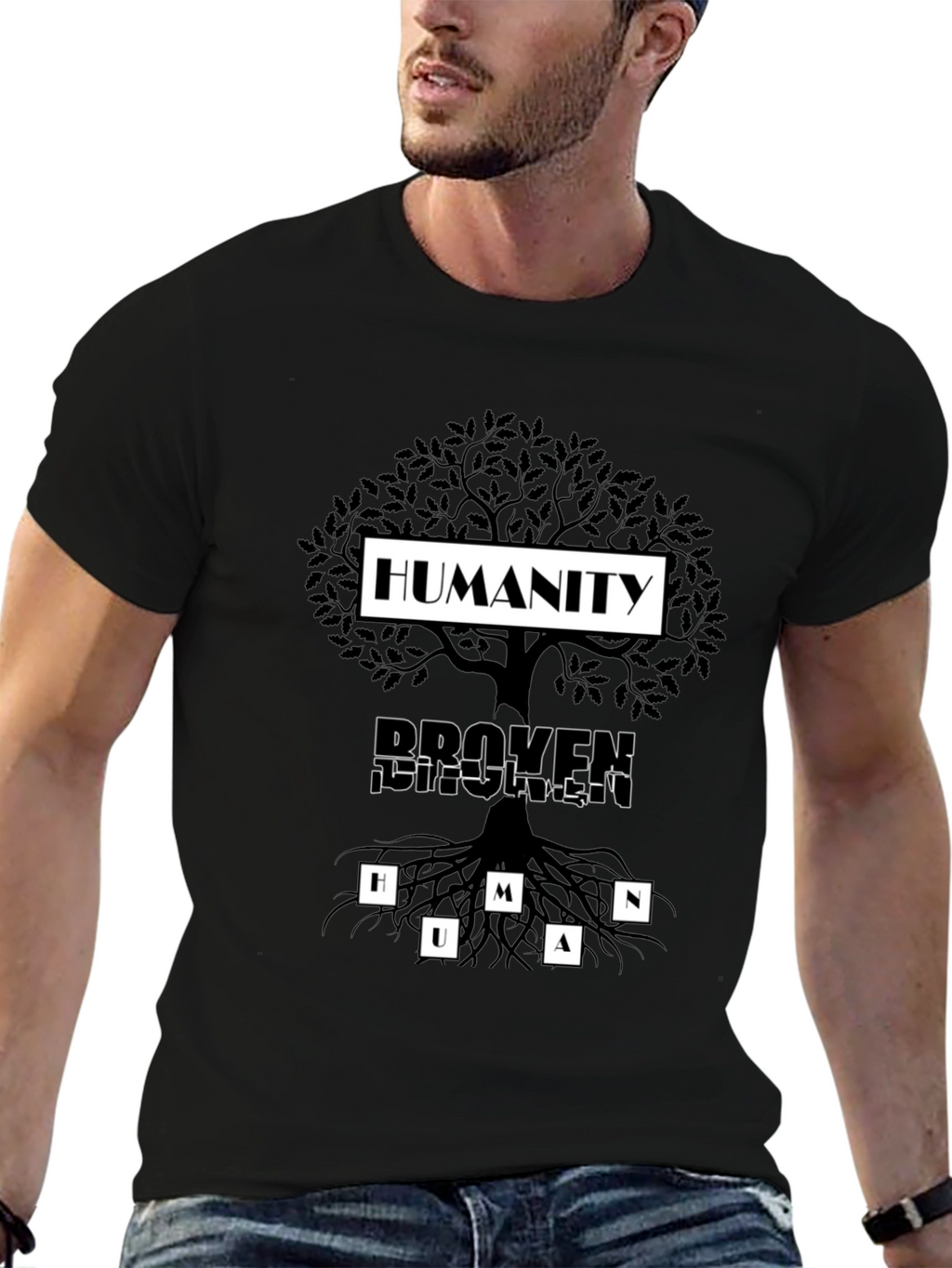 Humanity Tree Graphic T-Shirt - Broken Human Roots