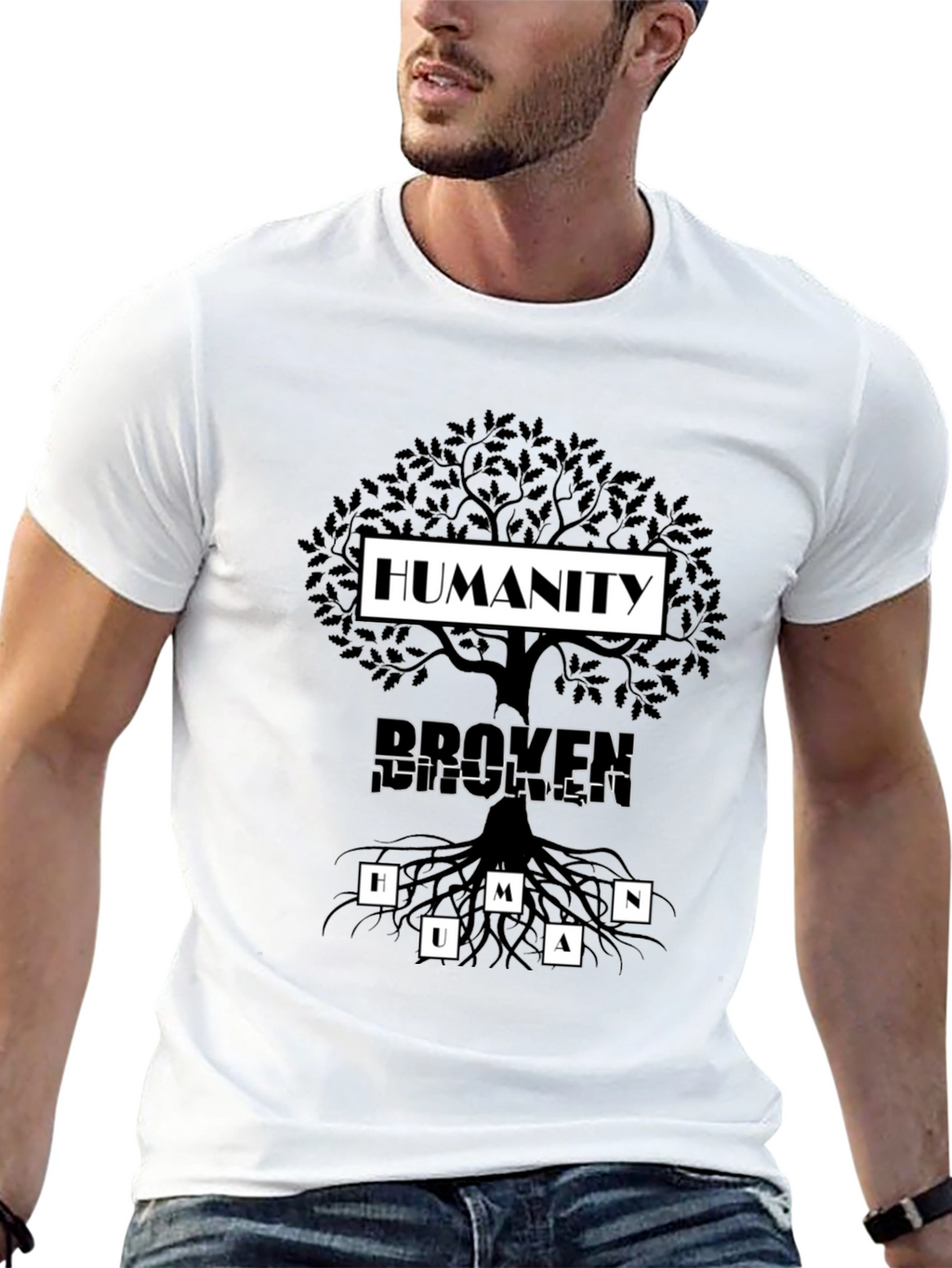 Humanity Tree Graphic T-Shirt - Broken Human Roots